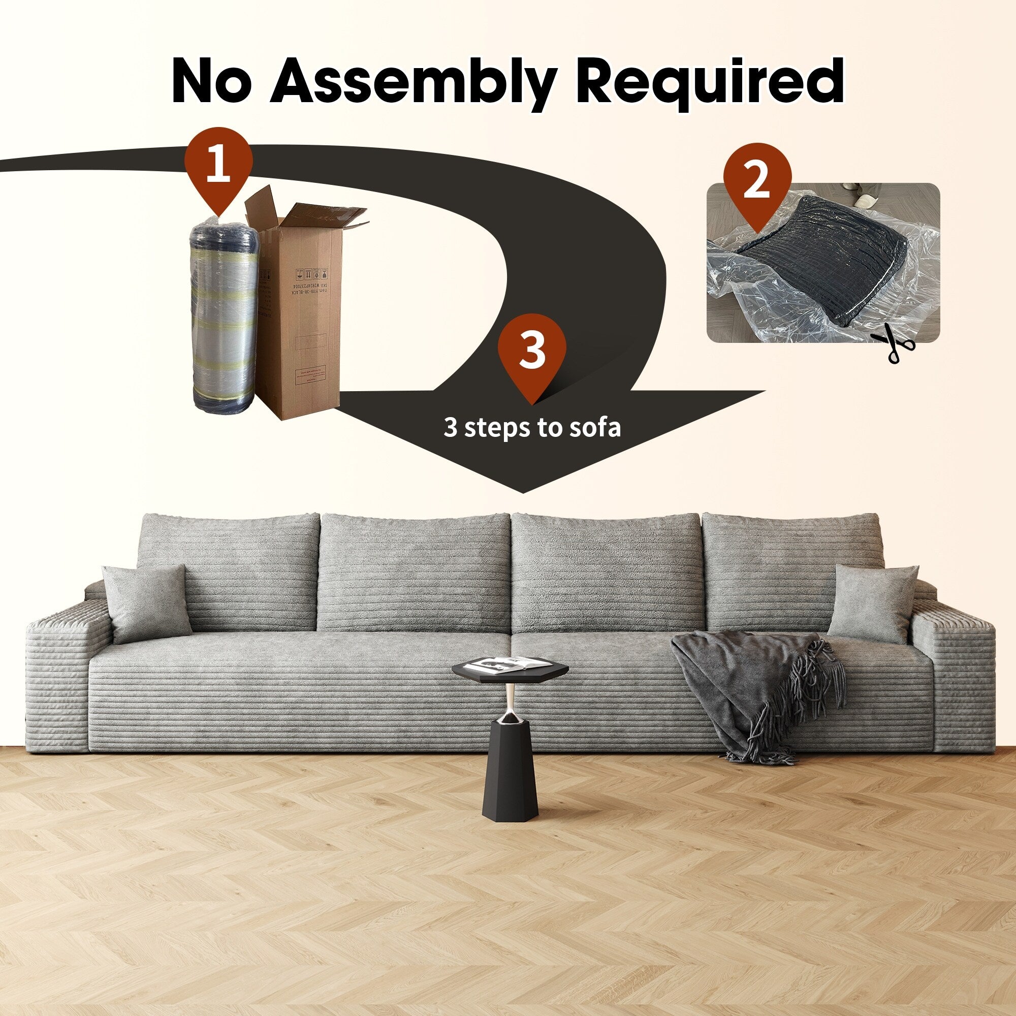 140Foam 5-Seater Sofa - Plush Corduroy Cloud Couch with Recliner and High-Resilience Foam