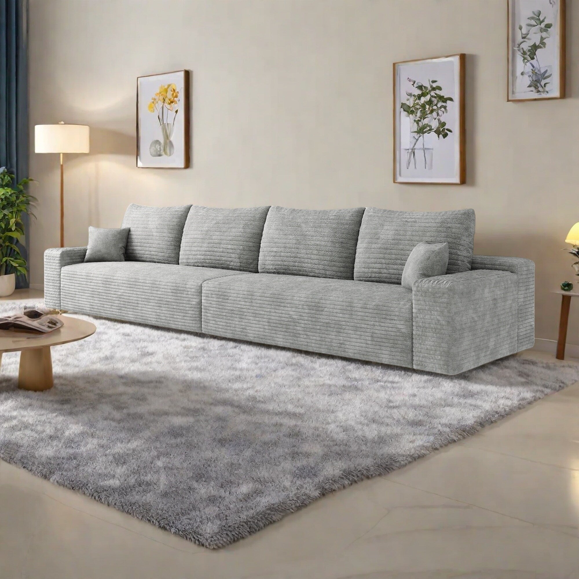 140Foam 5-Seater Sofa - Plush Corduroy Cloud Couch with Recliner and High-Resilience Foam