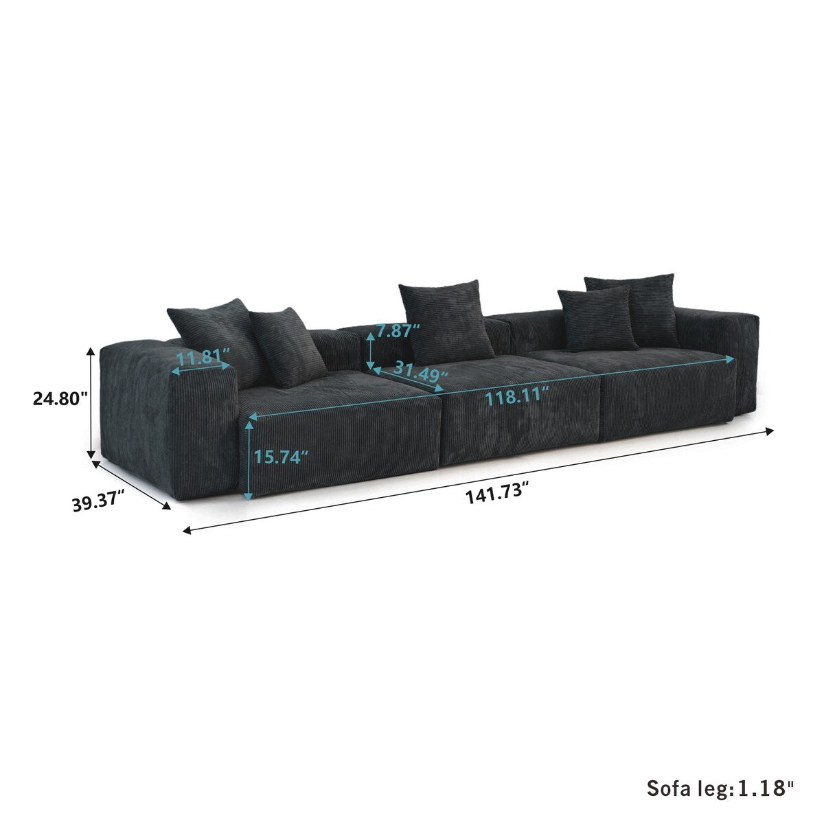 141.73 Corduroy Modular Sectional Sofa with Thick Cushion, Convertible Couch Deep Seat Couches for Living Room Sofa Sets