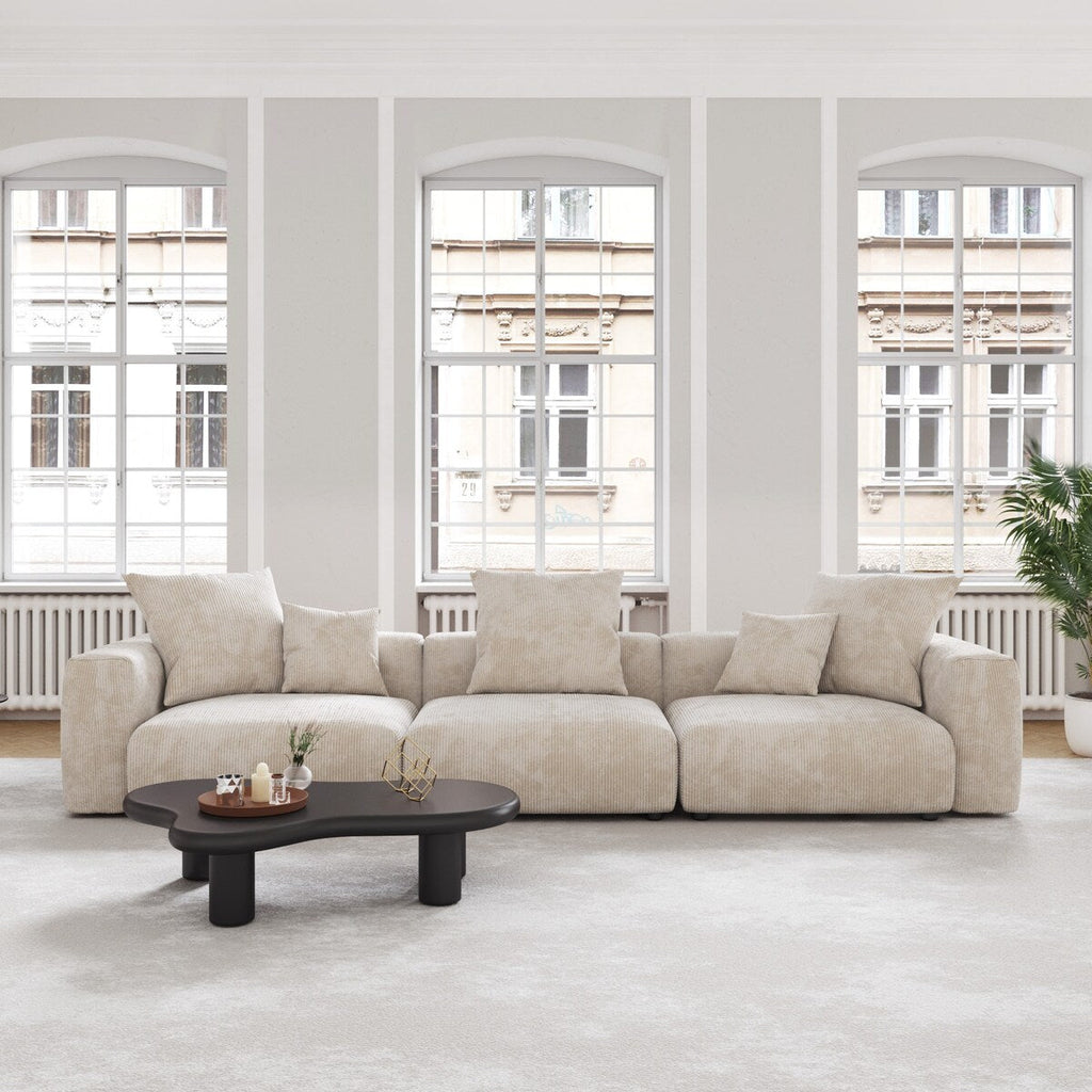 141.73 Corduroy Modular Sectional Sofa with Thick Cushion, Convertible Couch Deep Seat Couches for Living Room Sofa Sets