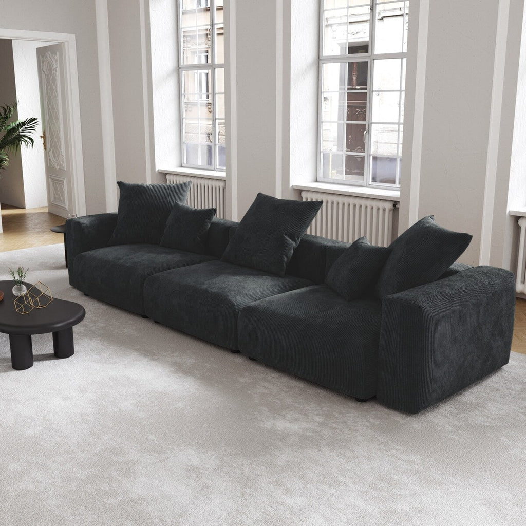 141.73 Corduroy Modular Sectional Sofa with Thick Cushion, Convertible Couch Deep Seat Couches for Living Room Sofa Sets