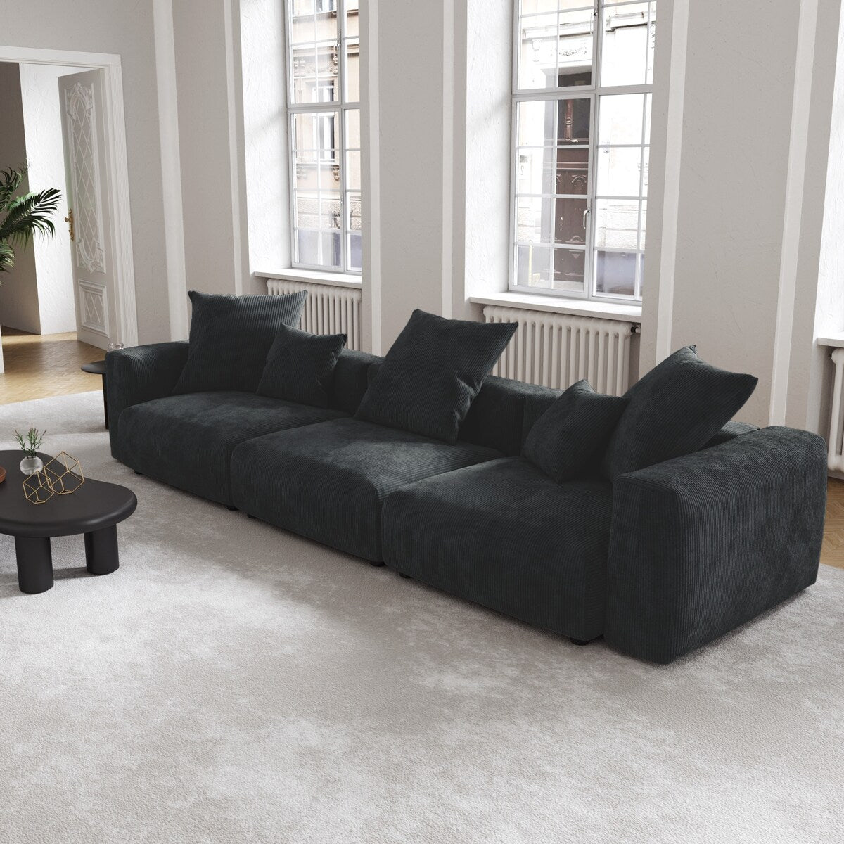 141.73 Corduroy Modular Sectional Sofa with Thick Cushion, Convertible Couch Deep Seat Couches for Living Room Sofa Sets