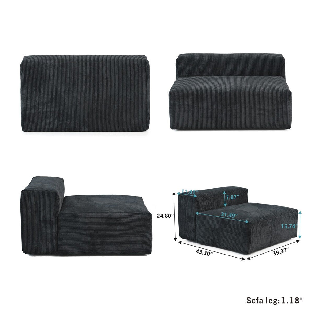 141.73 Corduroy Modular Sectional Sofa with Thick Cushion, Convertible Couch Deep Seat Couches for Living Room Sofa Sets