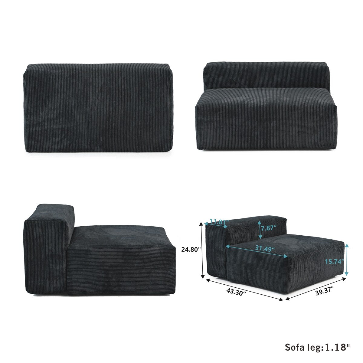 141.73 Corduroy Modular Sectional Sofa with Thick Cushion, Convertible Couch Deep Seat Couches for Living Room Sofa Sets