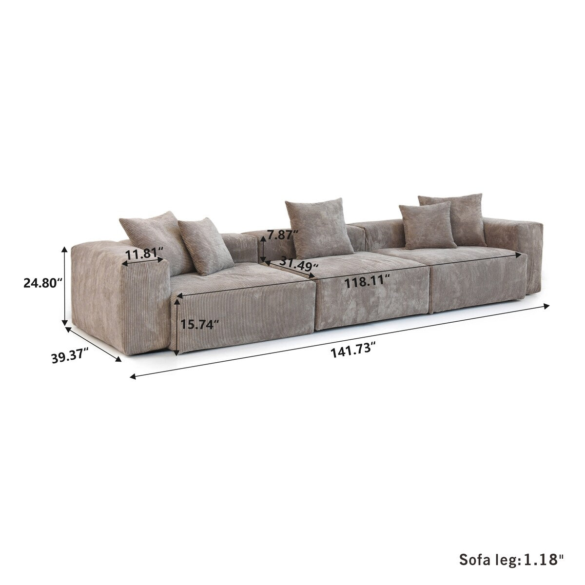 141.73 Corduroy Modular Sectional Sofa with Thick Cushion, Convertible Couch Deep Seat Couches for Living Room Sofa Sets