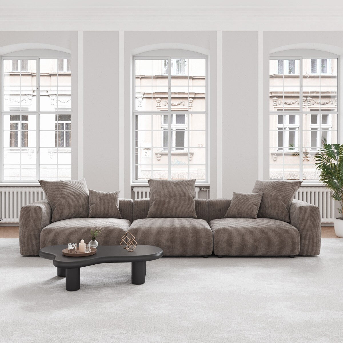 141.73 Corduroy Modular Sectional Sofa with Thick Cushion, Convertible Couch Deep Seat Couches for Living Room Sofa Sets
