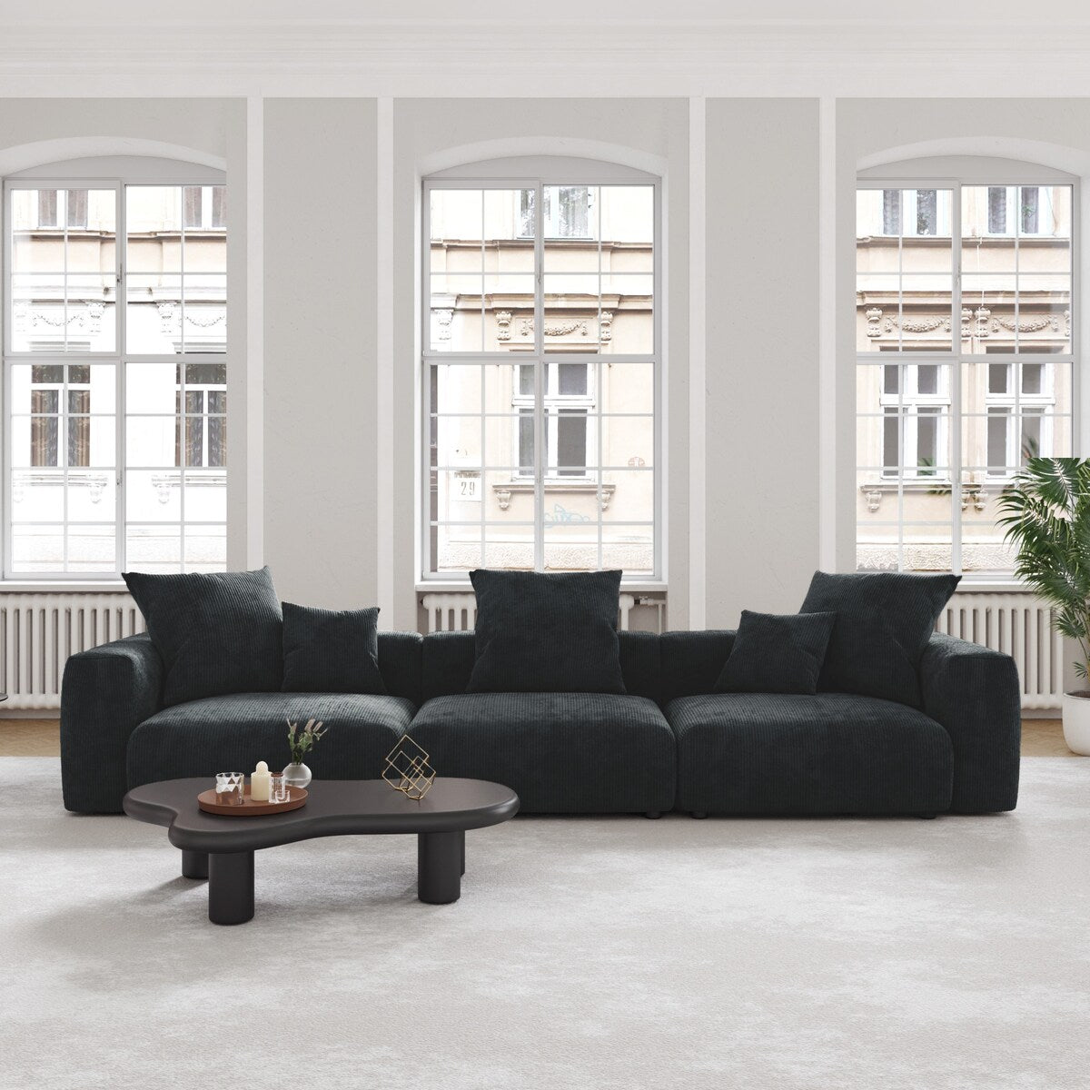 141.73 Corduroy Modular Sectional Sofa with Thick Cushion, Convertible Couch Deep Seat Couches for Living Room Sofa Sets