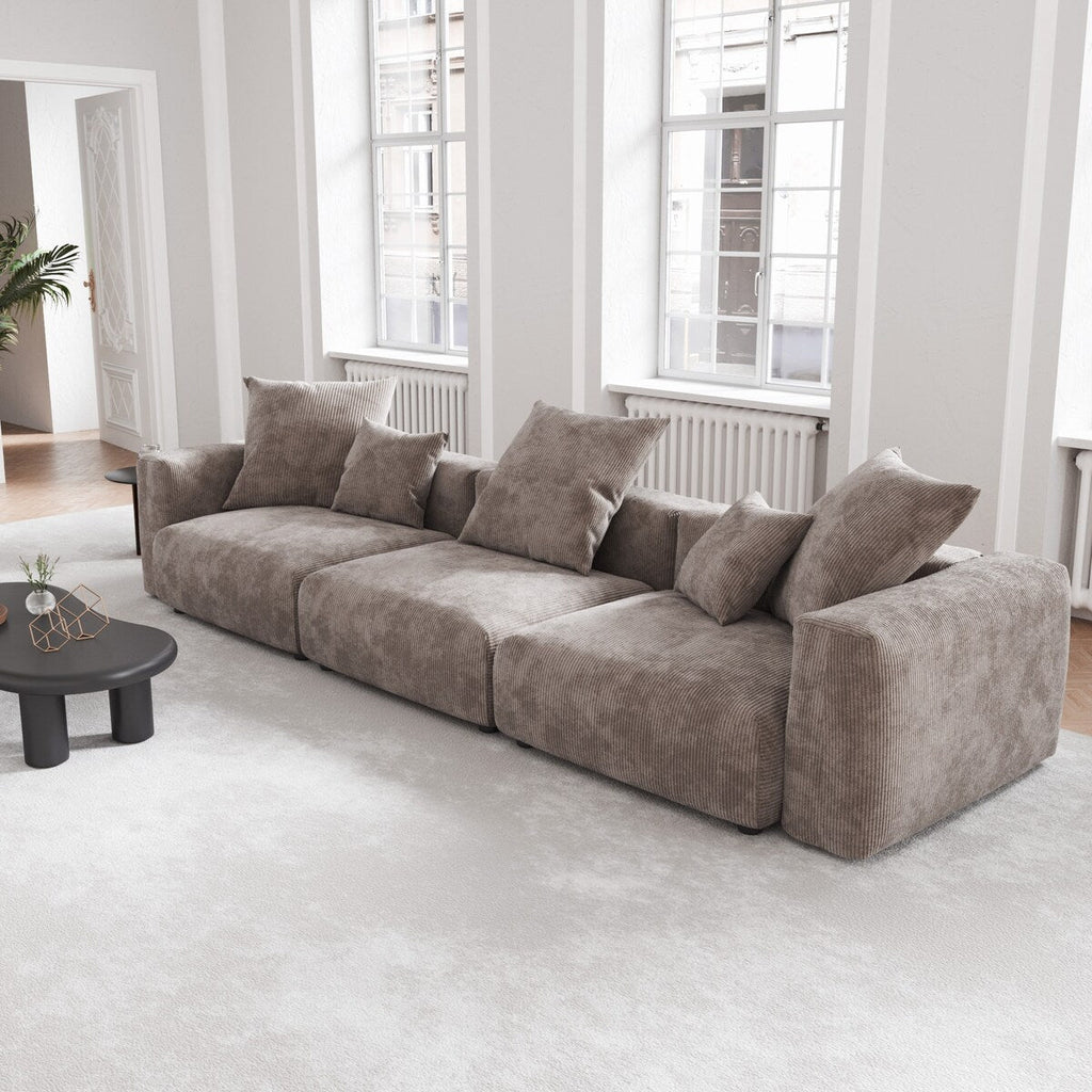 141.73 Corduroy Modular Sectional Sofa with Thick Cushion, Convertible Couch Deep Seat Couches for Living Room Sofa Sets