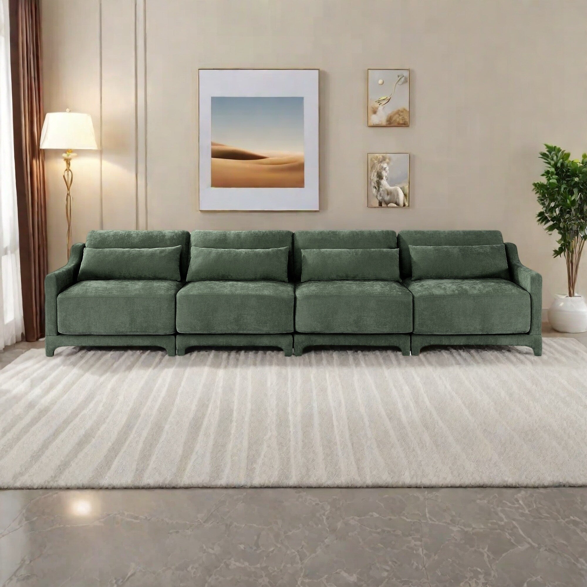 141.7 Chenille 6-Seater Sofa with ergonomic, wooden base,high - resilience sponge for Living Room