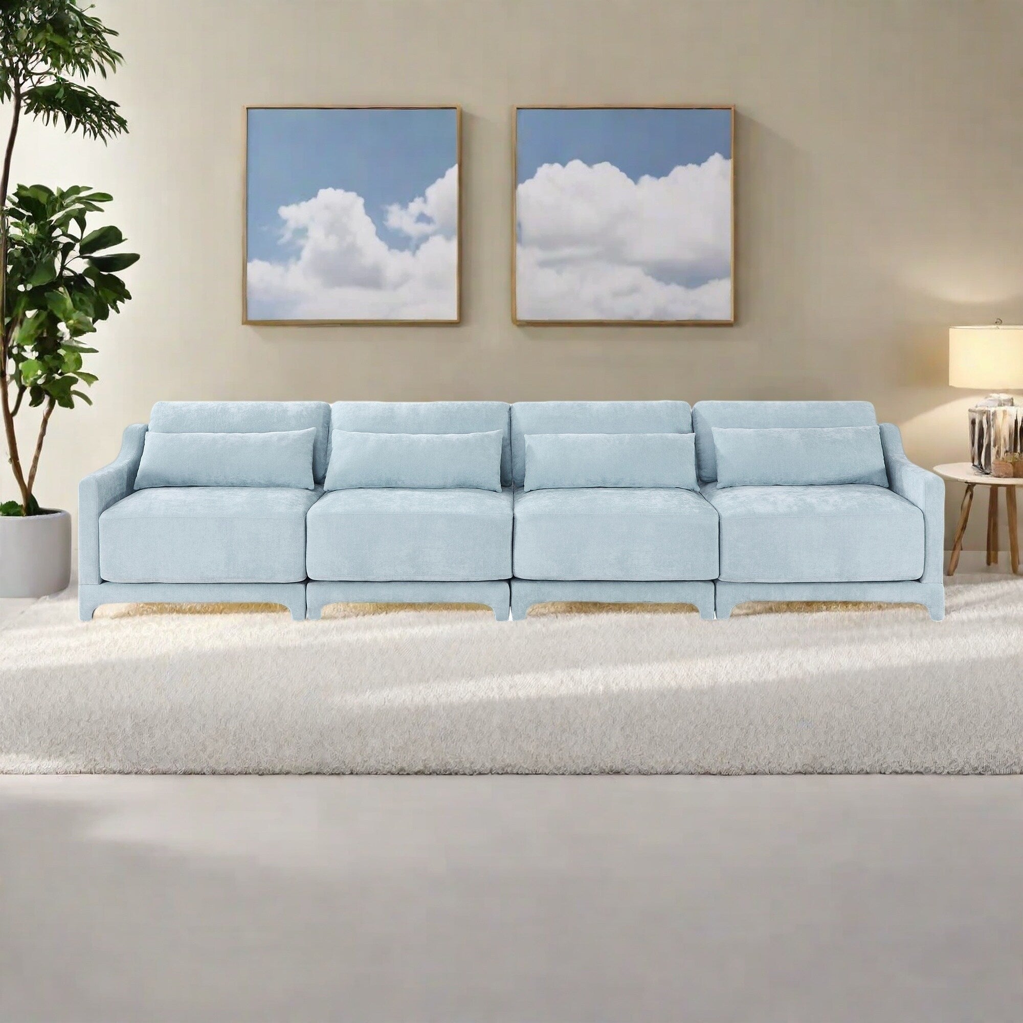 141.7 Chenille 6-Seater Sofa with ergonomic, wooden base,high - resilience sponge for Living Room