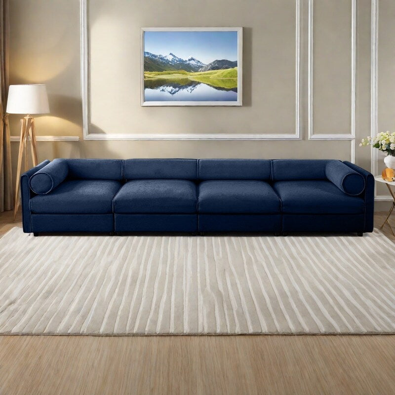 142.5 4-Seat Chenille Modular Sectional Sofa with Storage and Cylindrical Backrest