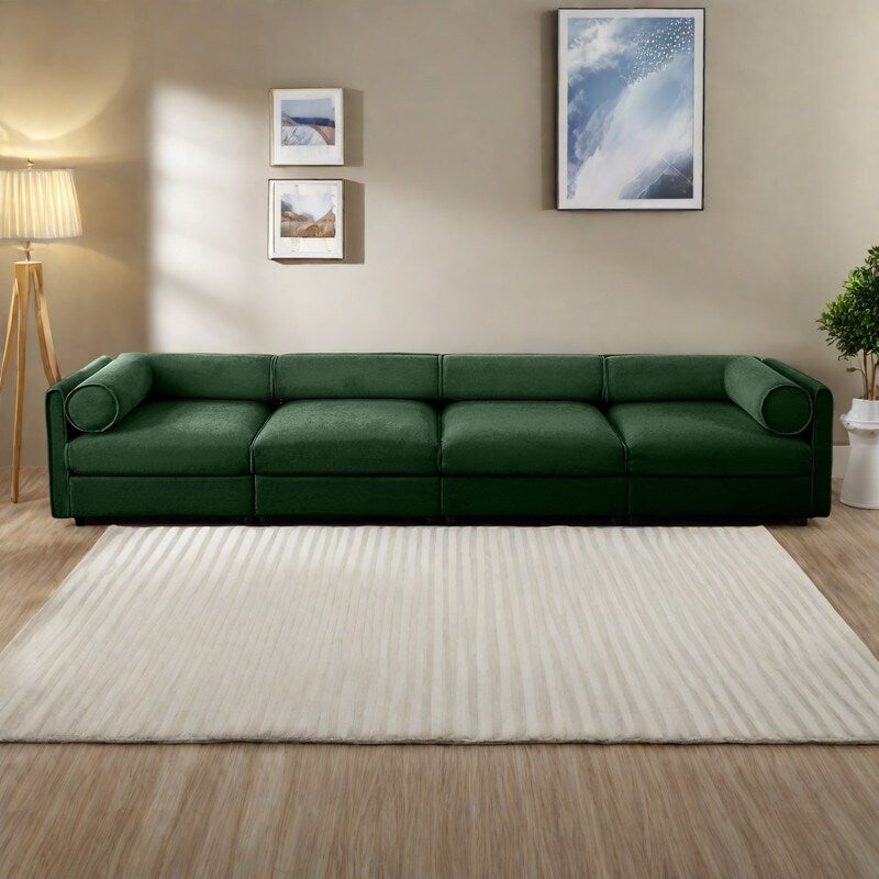 142.5 4-Seat Chenille Modular Sectional Sofa with Storage and Cylindrical Backrest