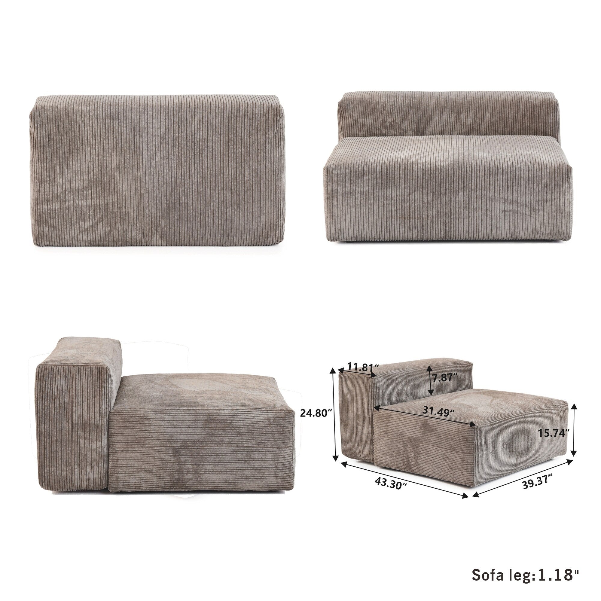 142 Contemporary Corduroy Sectional Sofa Classic Deep Couch