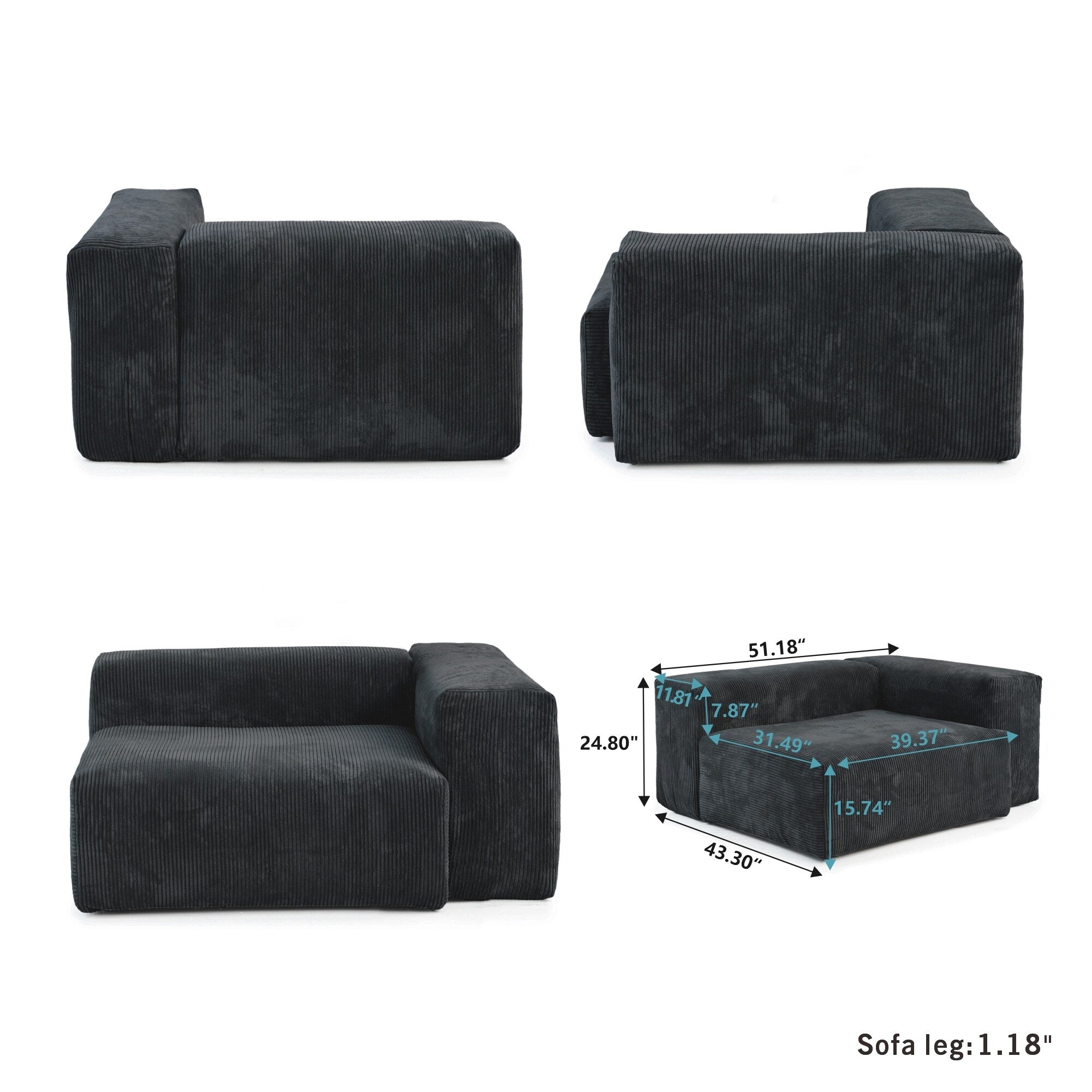 142 Contemporary Corduroy Sectional Sofa Classic Deep Couch