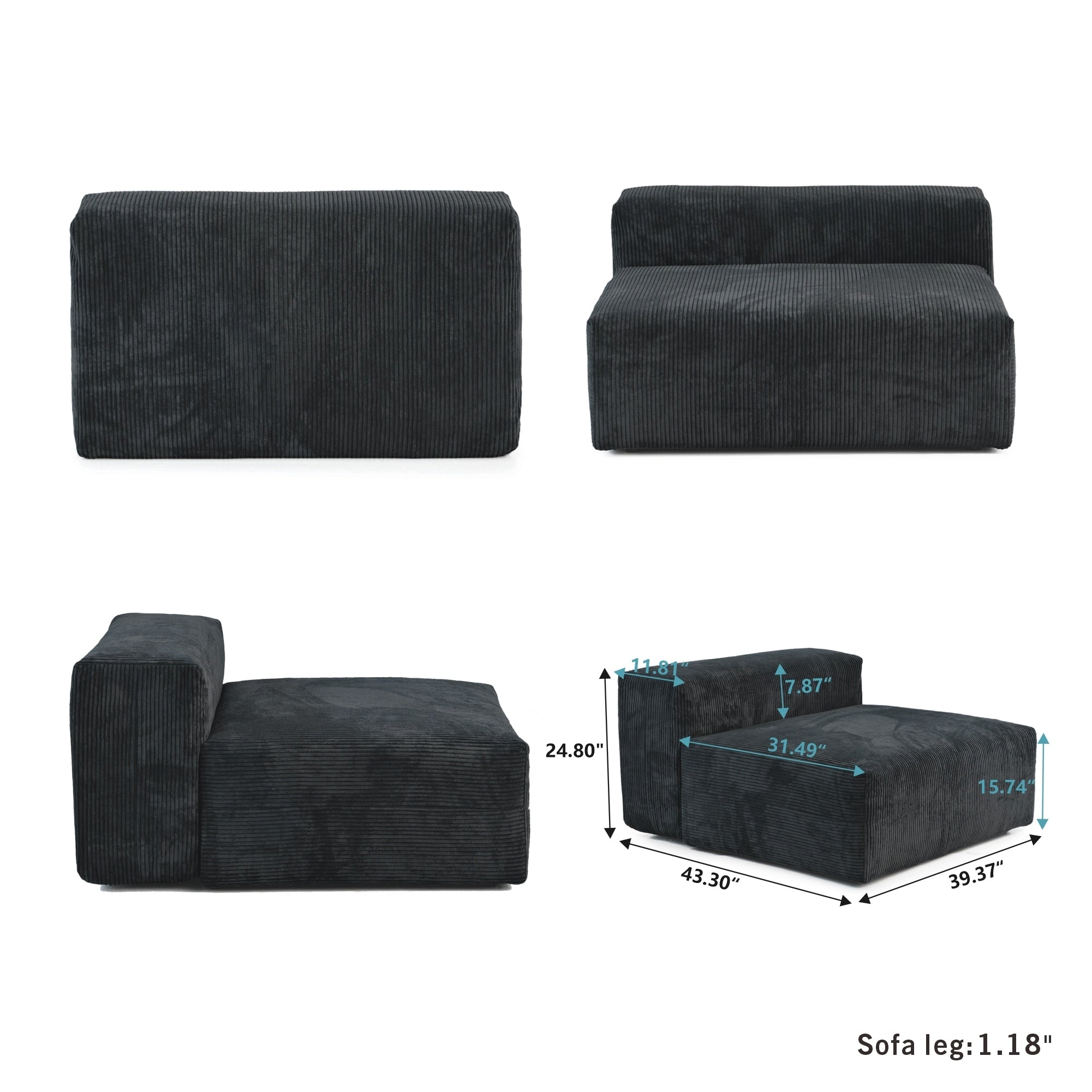 142 Contemporary Corduroy Sectional Sofa Classic Deep Couch