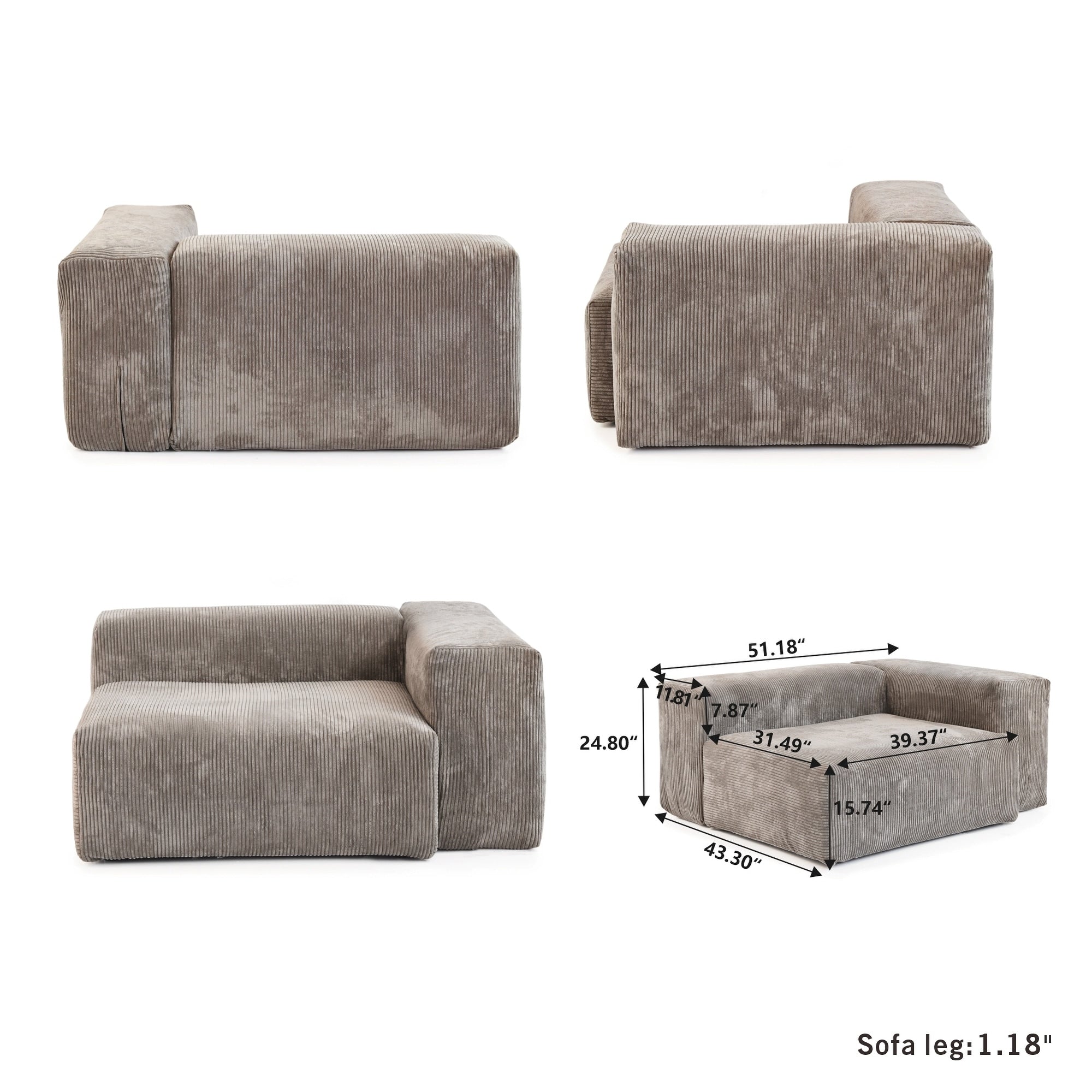 142 Contemporary Corduroy Sectional Sofa Classic Deep Couch