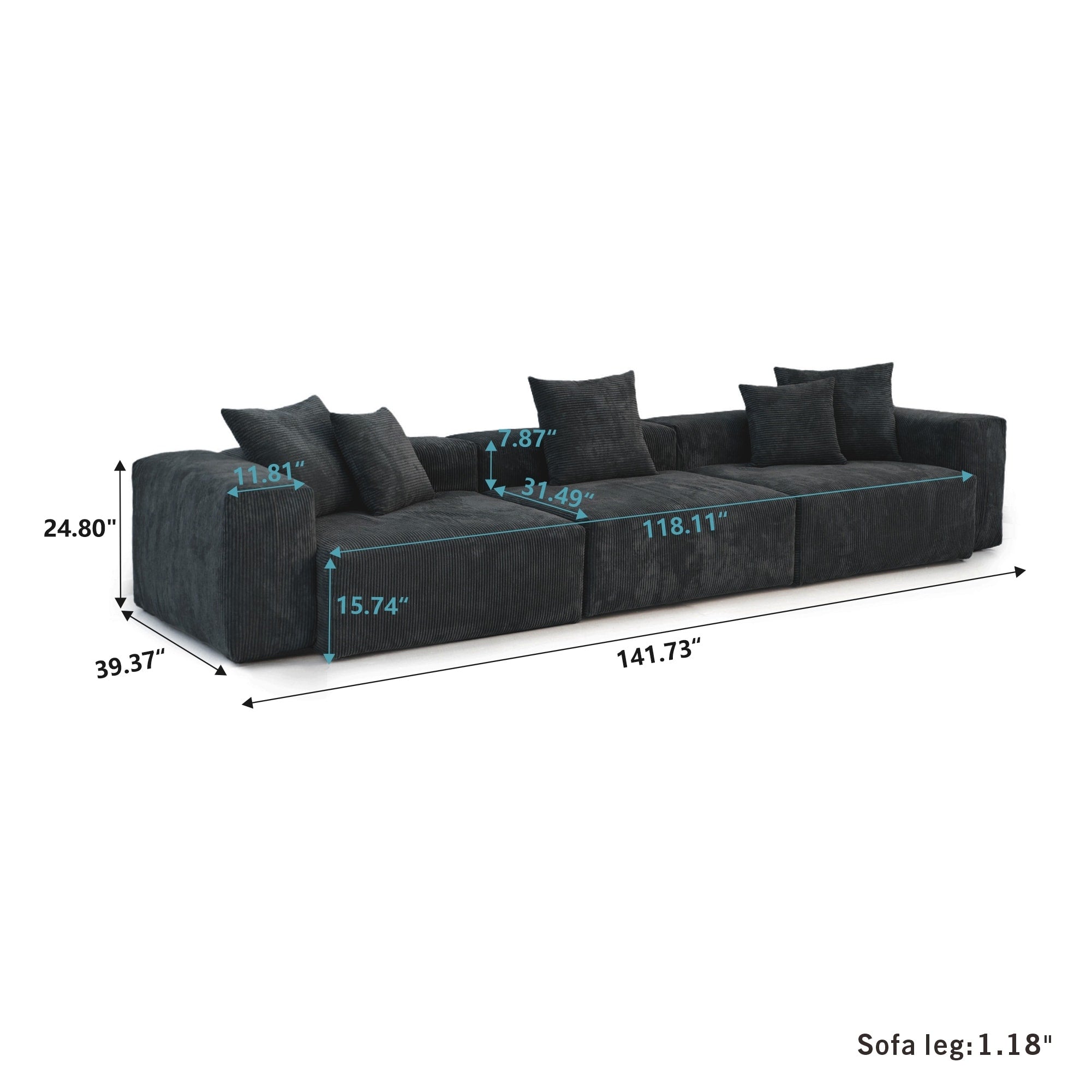 142 Contemporary Corduroy Sectional Sofa Classic Deep Couch