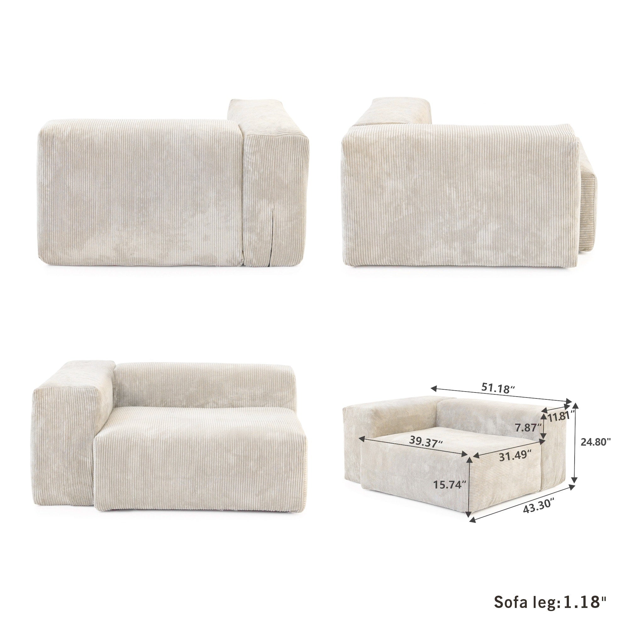 142 Contemporary Corduroy Sectional Sofa Classic Deep Couch