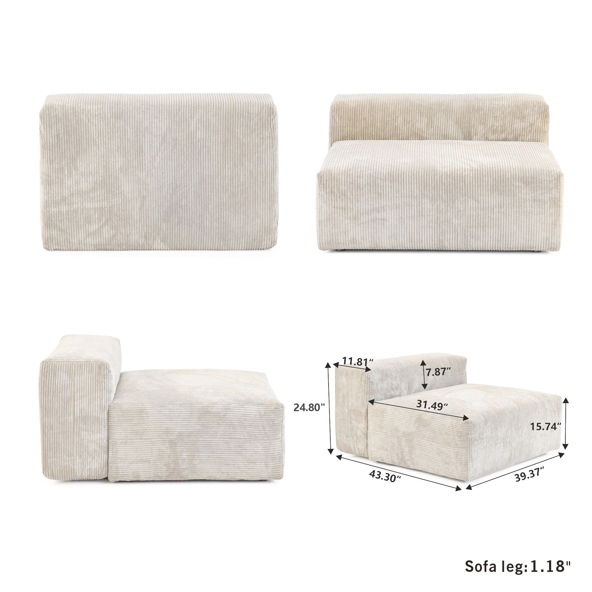 142 Contemporary Corduroy Sectional Sofa Classic Deep Couch