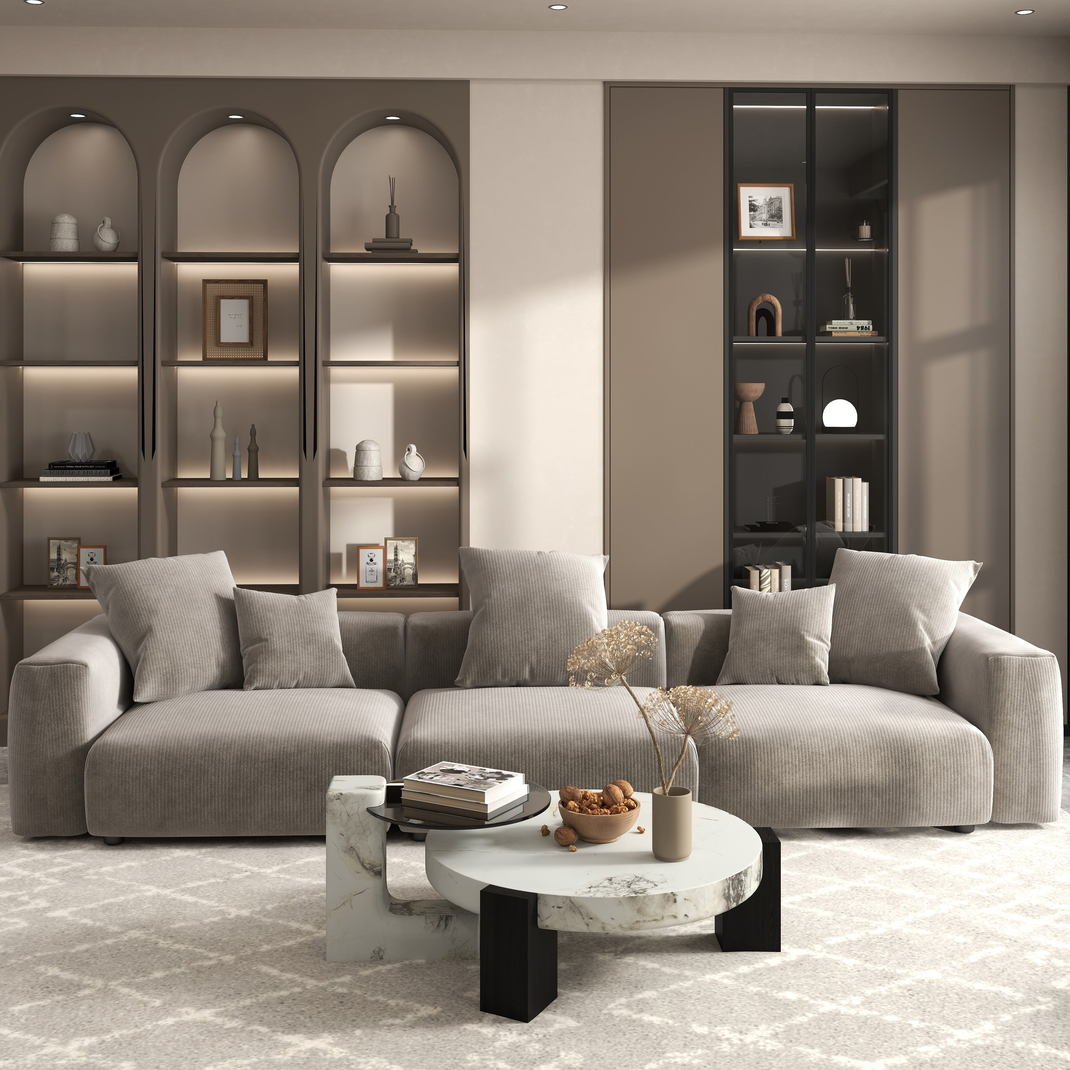 142 Contemporary Corduroy Sectional Sofa Classic Deep Couch