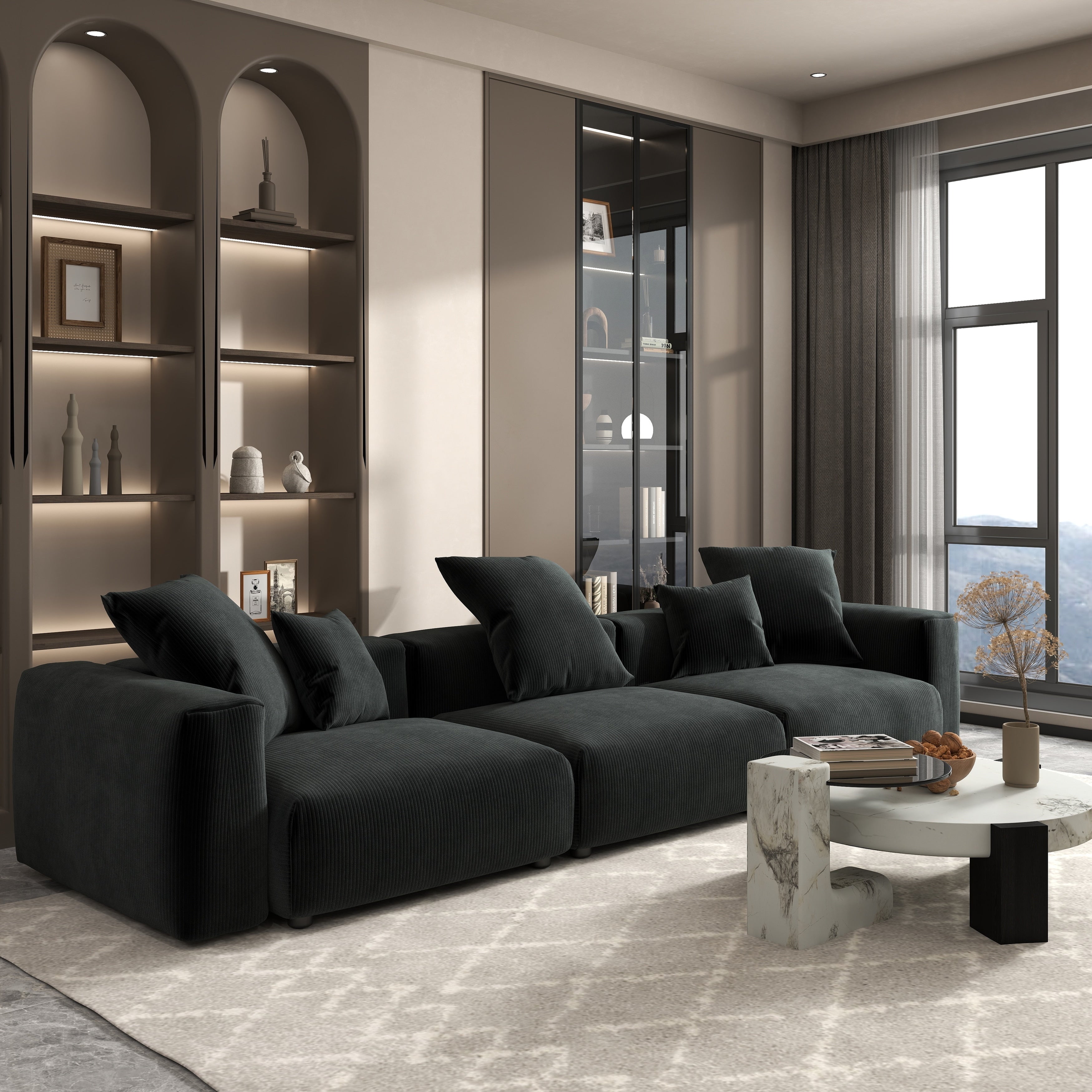 142 Contemporary Corduroy Sectional Sofa Classic Deep Couch