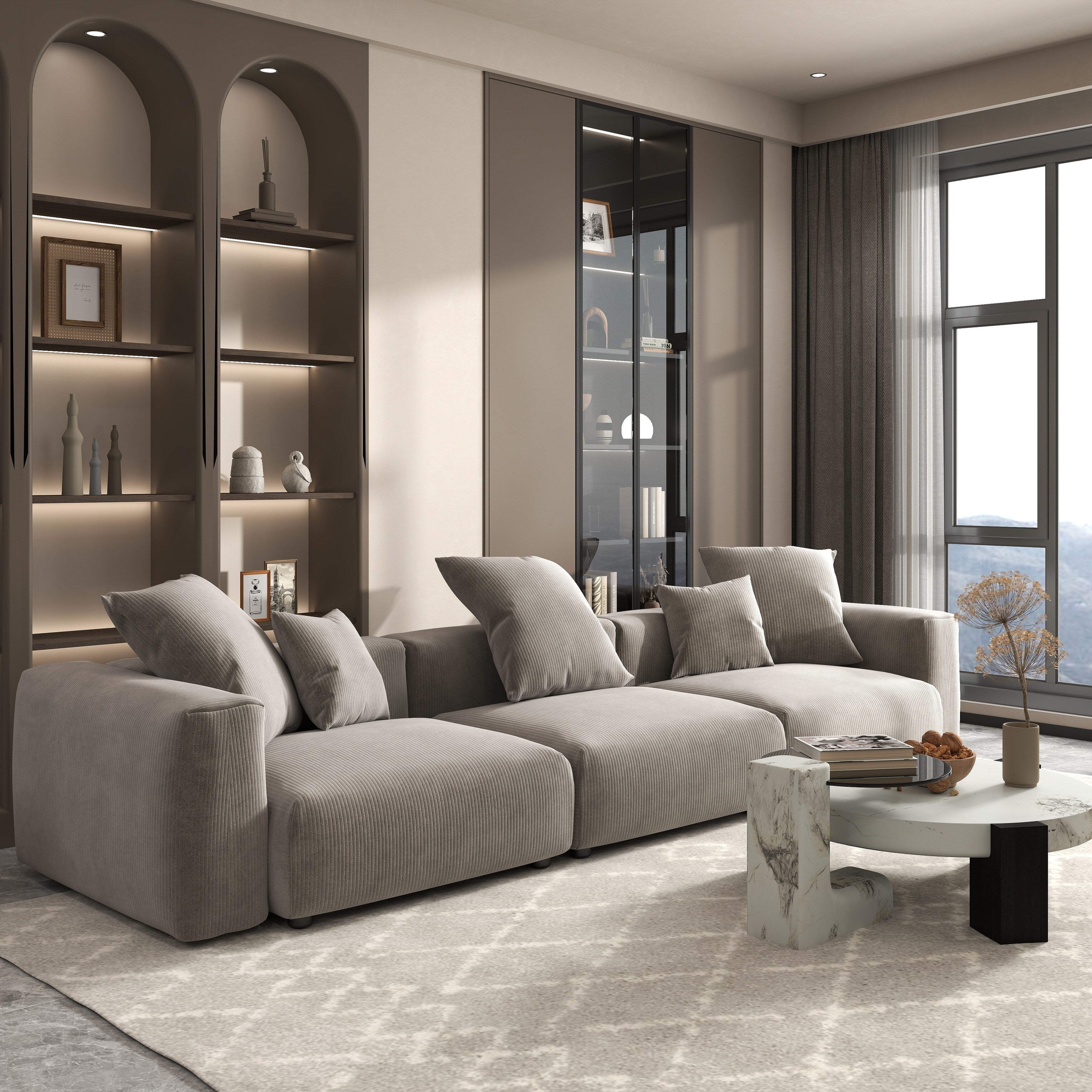 142 Contemporary Corduroy Sectional Sofa Classic Deep Couch