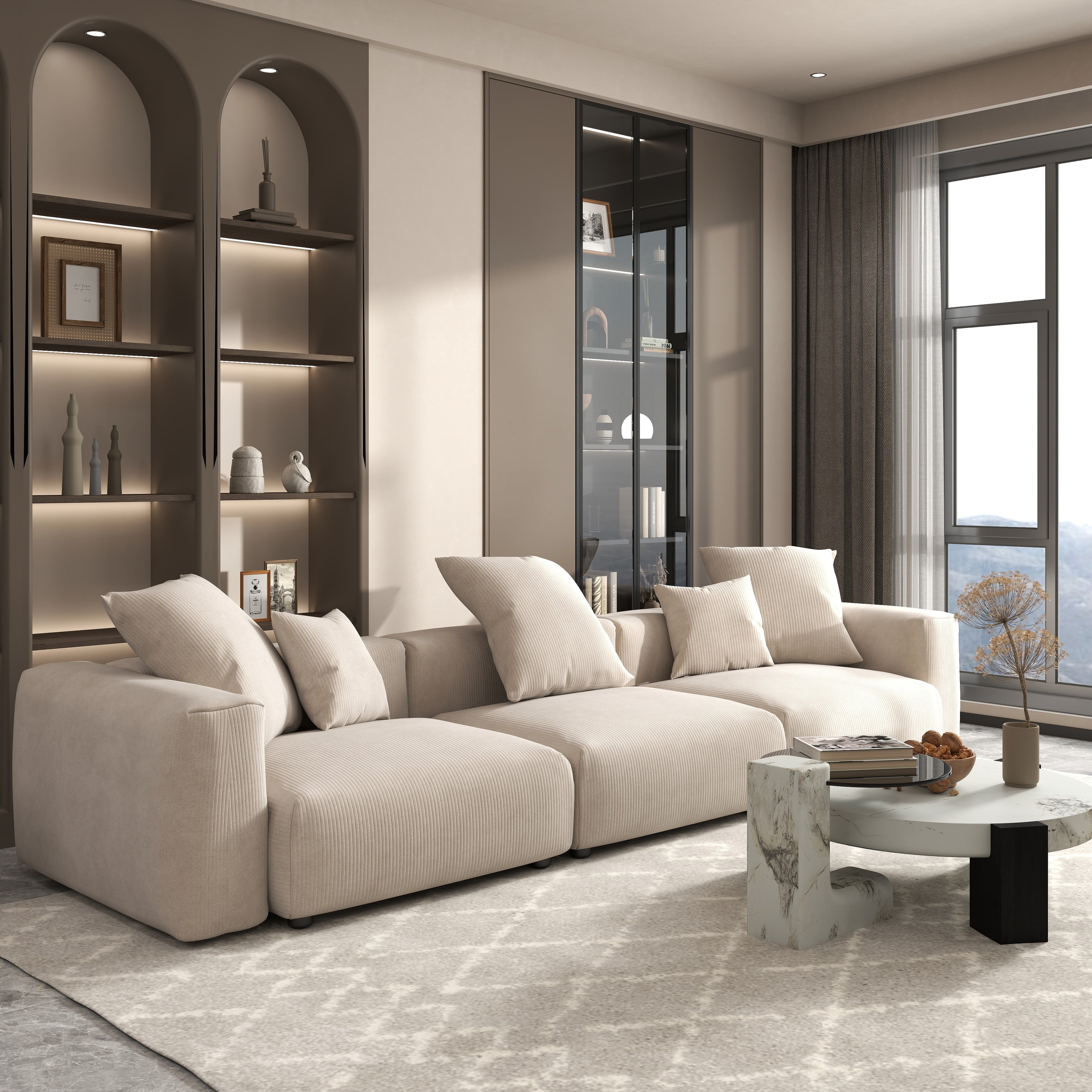 142 Contemporary Corduroy Sectional Sofa Classic Deep Couch