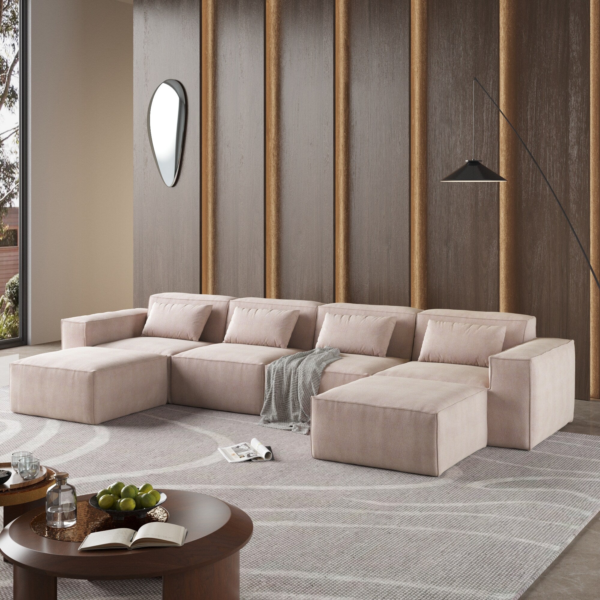 149 U Shaped Modular Sectional Sofa, 6-Seat Upholstered Sofa Couch, Free Combination