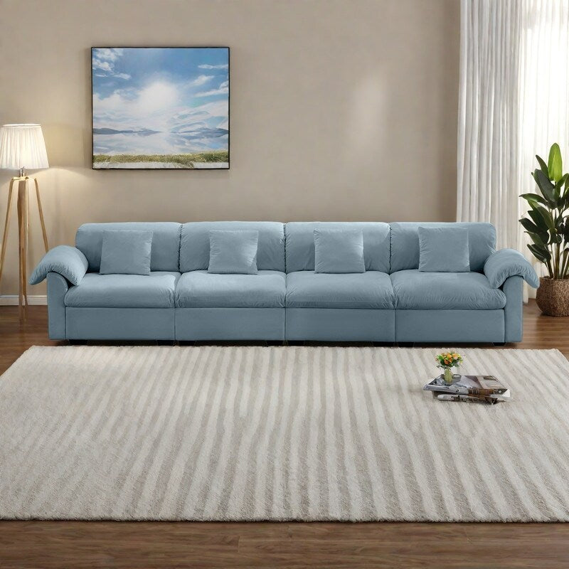 154.7 4-Seat Velvet Oversized Sofa with Cloud-Like Cushions and Full Storage Seats