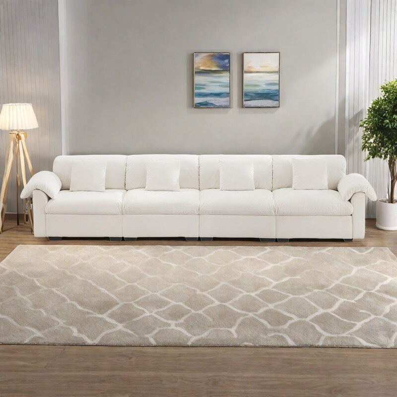 154.7 4-Seat Velvet Oversized Sofa with Cloud-Like Cushions and Full Storage Seats