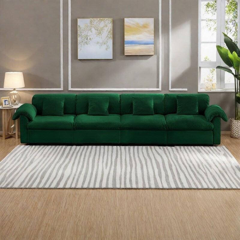 154.7 4-Seat Velvet Oversized Sofa with Cloud-Like Cushions and Full Storage Seats