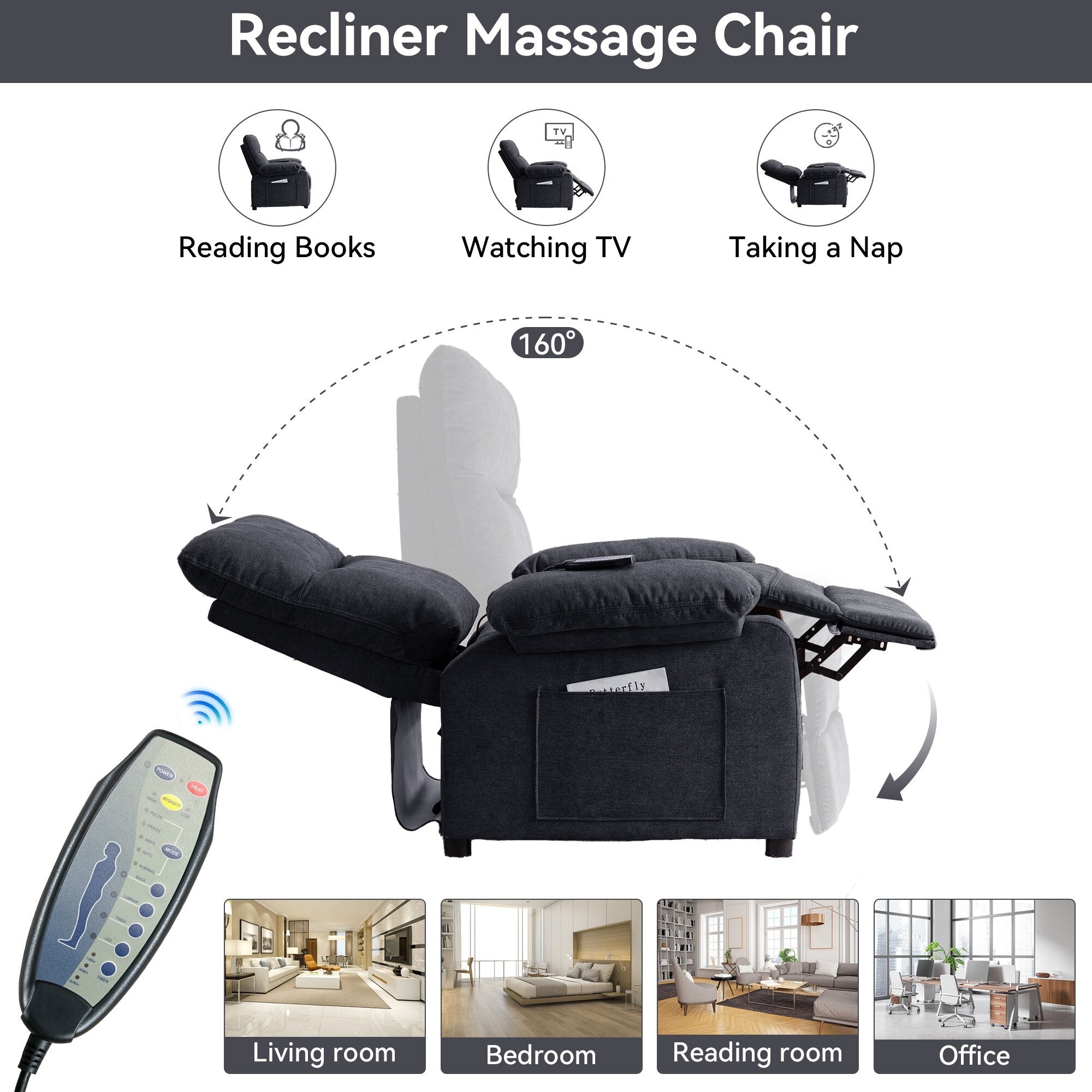 160° Recliner Chair for Elderly Seniors-Power Reclining Chair with 8-Point Massage  Heating, Soft Chenille Fabric