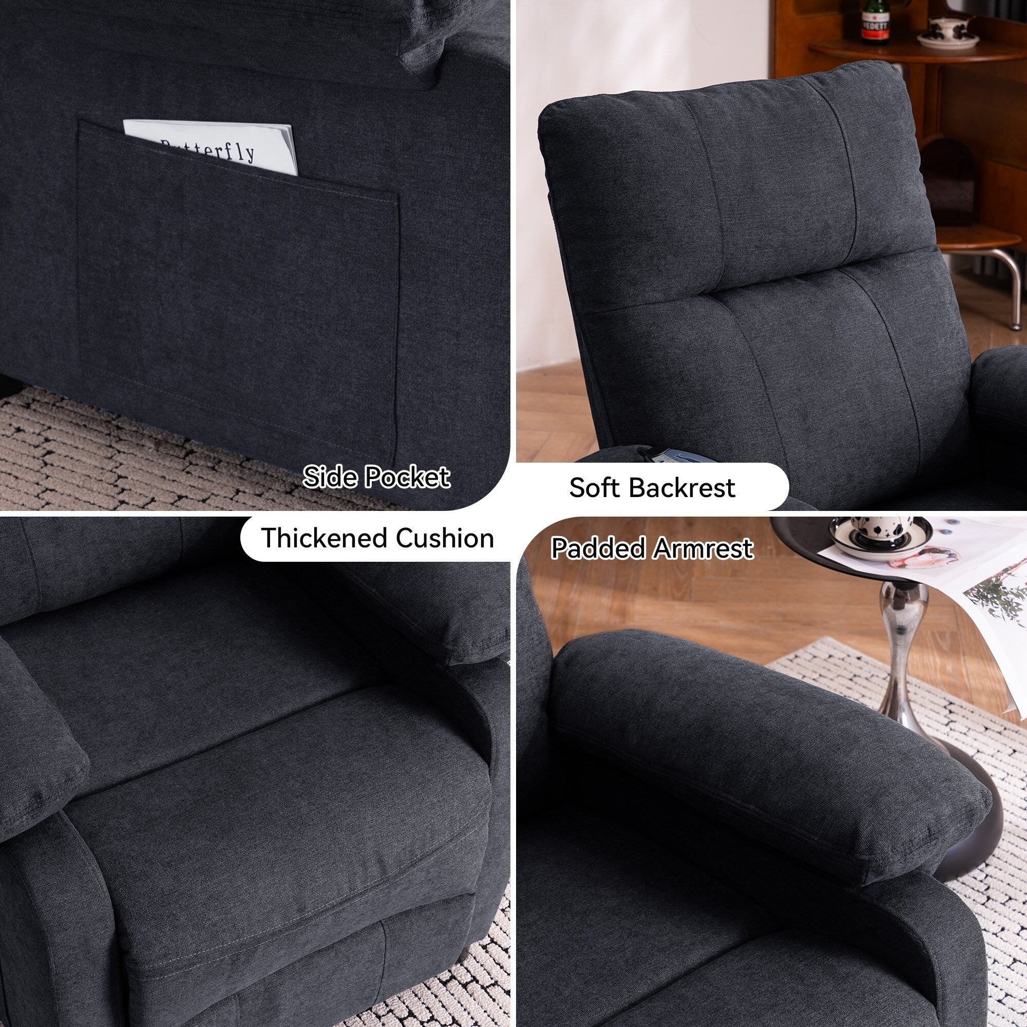 160° Recliner Chair for Elderly Seniors-Power Reclining Chair with 8-Point Massage  Heating, Soft Chenille Fabric