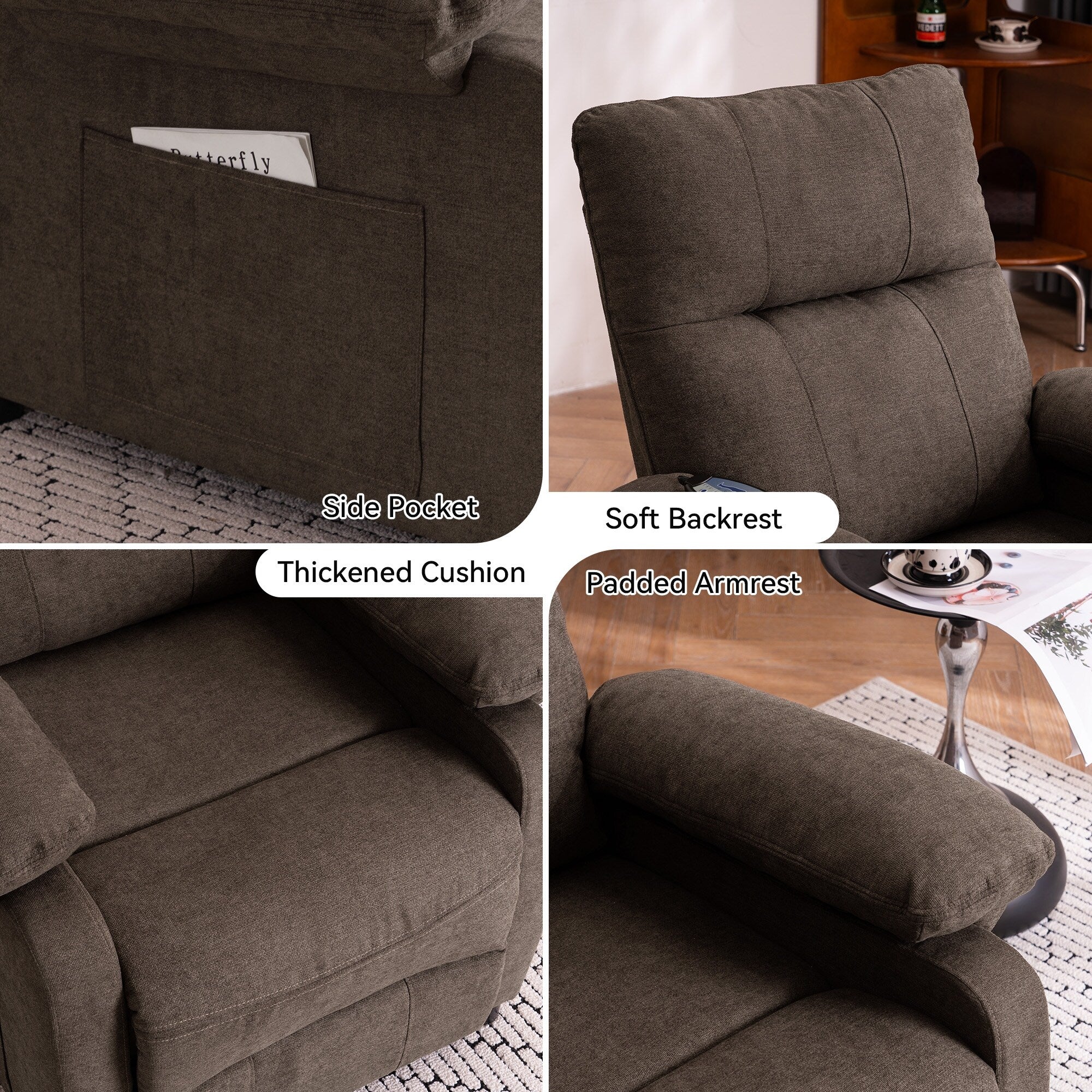 160° Recliner Chair for Elderly Seniors-Power Reclining Chair with 8-Point Massage  Heating, Soft Chenille Fabric