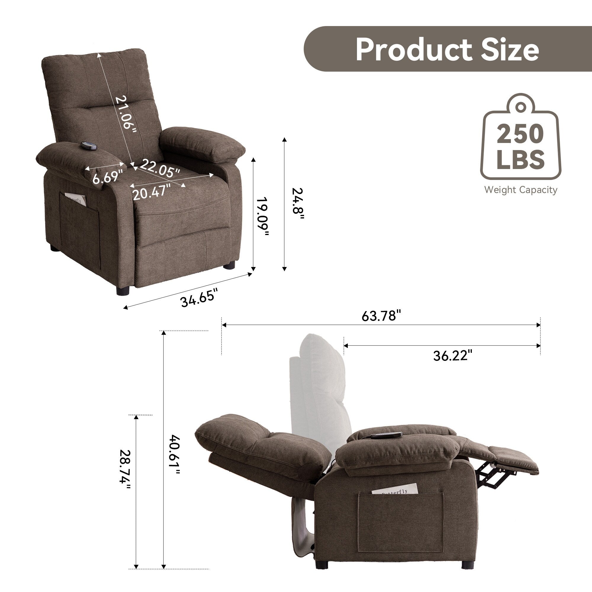 160° Recliner Chair for Elderly Seniors-Power Reclining Chair with 8-Point Massage  Heating, Soft Chenille Fabric