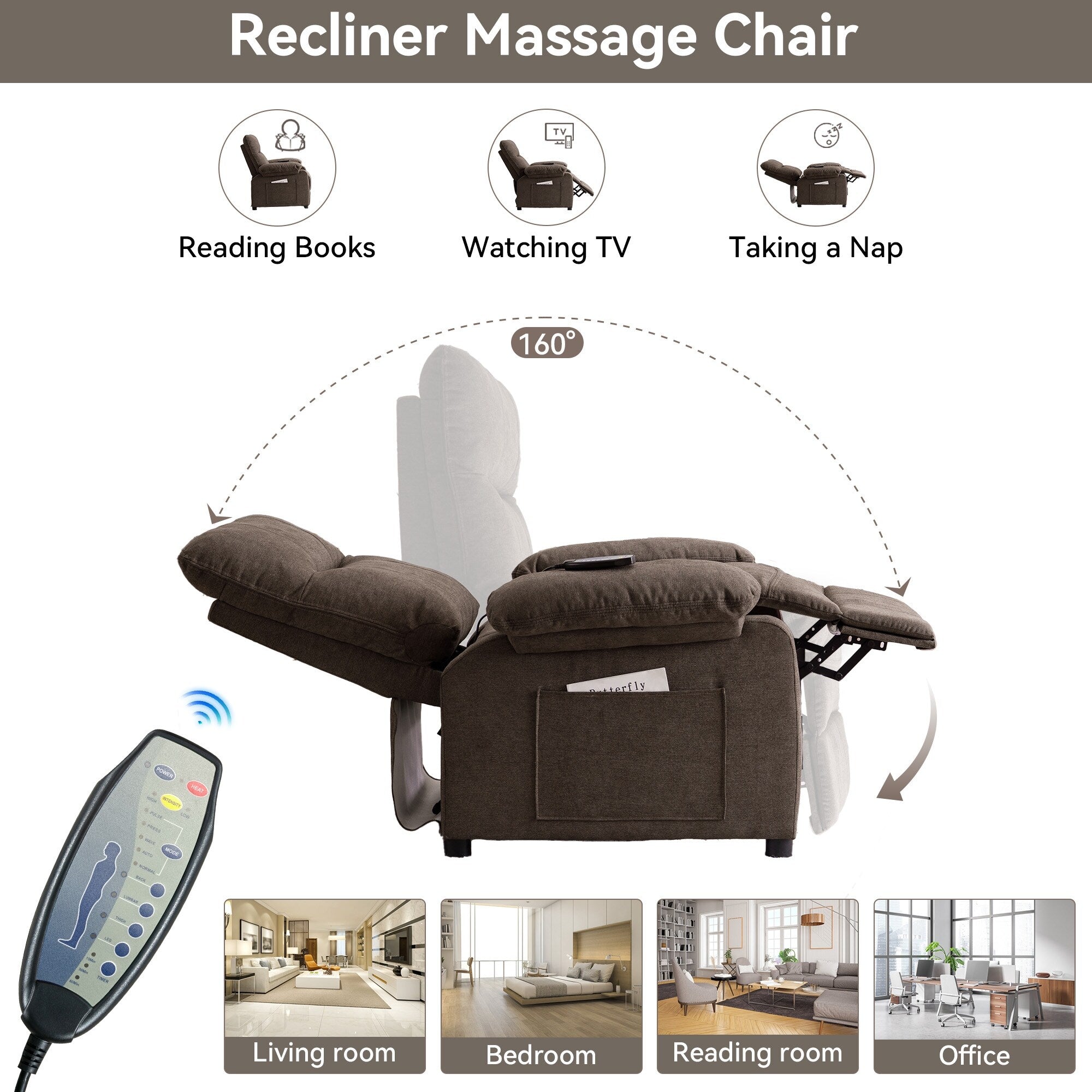 160° Recliner Chair for Elderly Seniors-Power Reclining Chair with 8-Point Massage  Heating, Soft Chenille Fabric