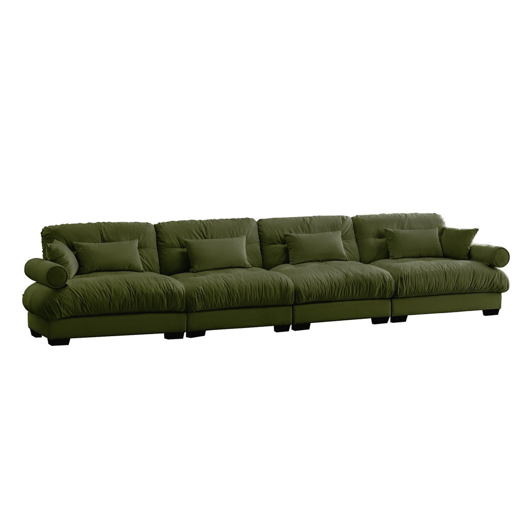 166Velvet 4-Seater Sofa with Bolster Armrests, High-Resilience Sponge Cushions