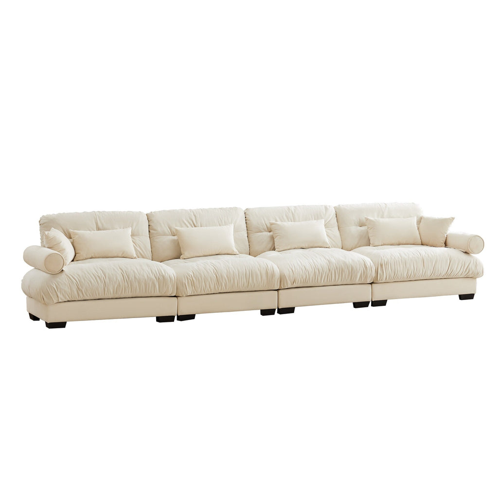166Velvet 4-Seater Sofa with Bolster Armrests, High-Resilience Sponge Cushions