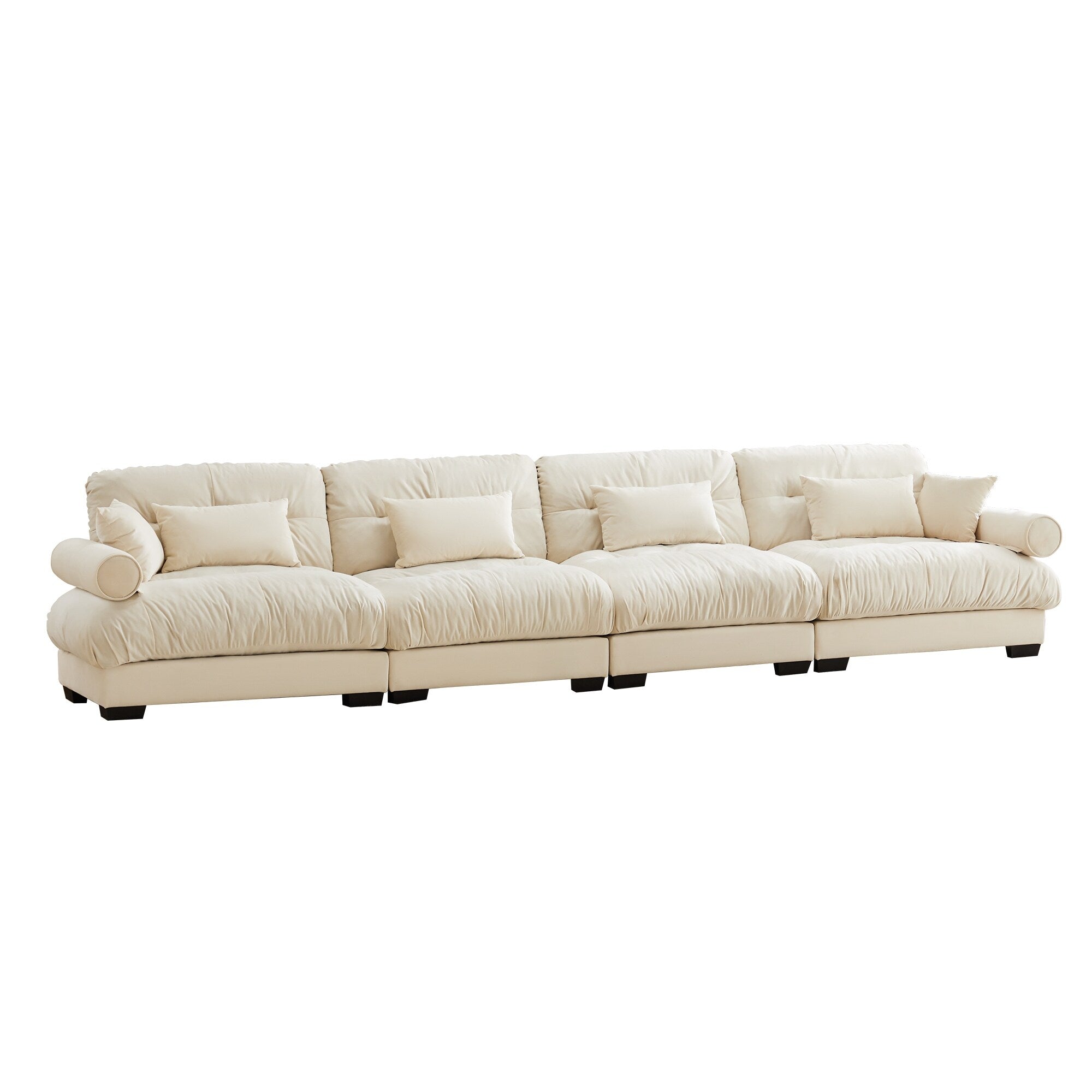 166Velvet 4-Seater Sofa with Bolster Armrests, High-Resilience Sponge Cushions