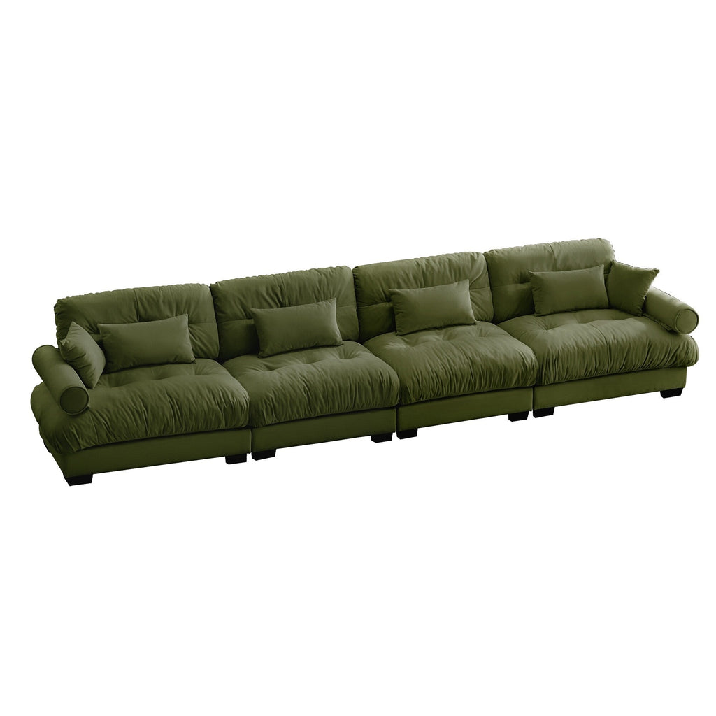166Velvet 4-Seater Sofa with Bolster Armrests, High-Resilience Sponge Cushions