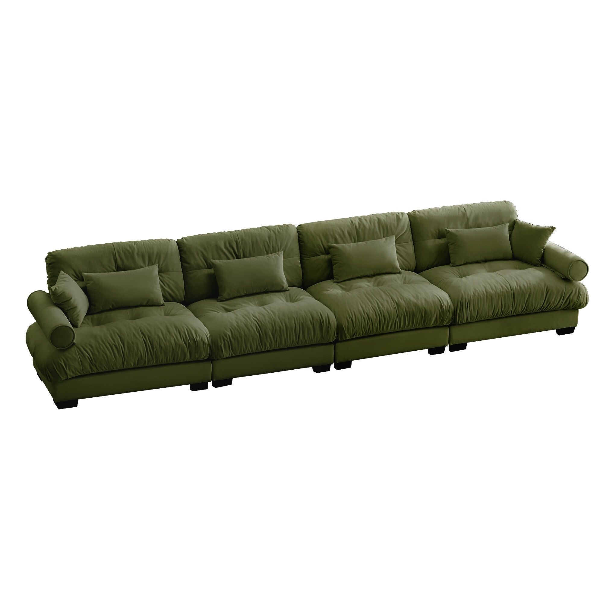 166Velvet 4-Seater Sofa with Bolster Armrests, High-Resilience Sponge Cushions