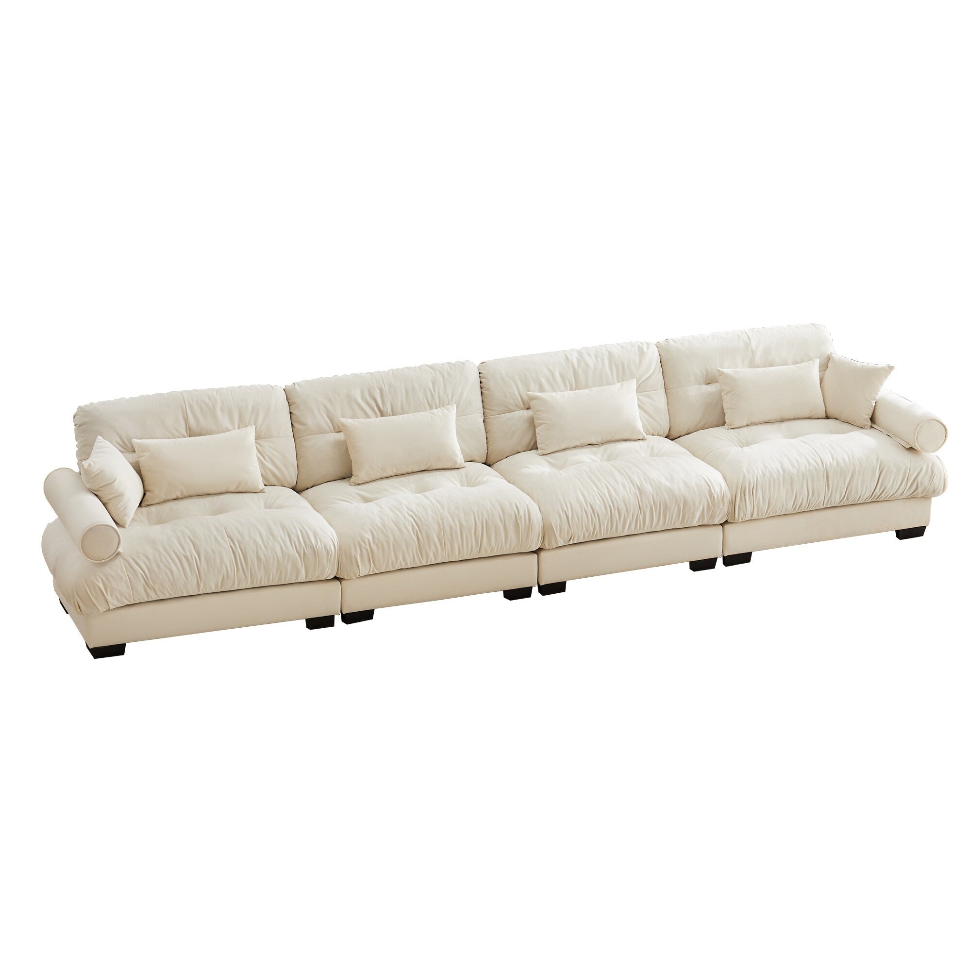 166Velvet 4-Seater Sofa with Bolster Armrests, High-Resilience Sponge Cushions