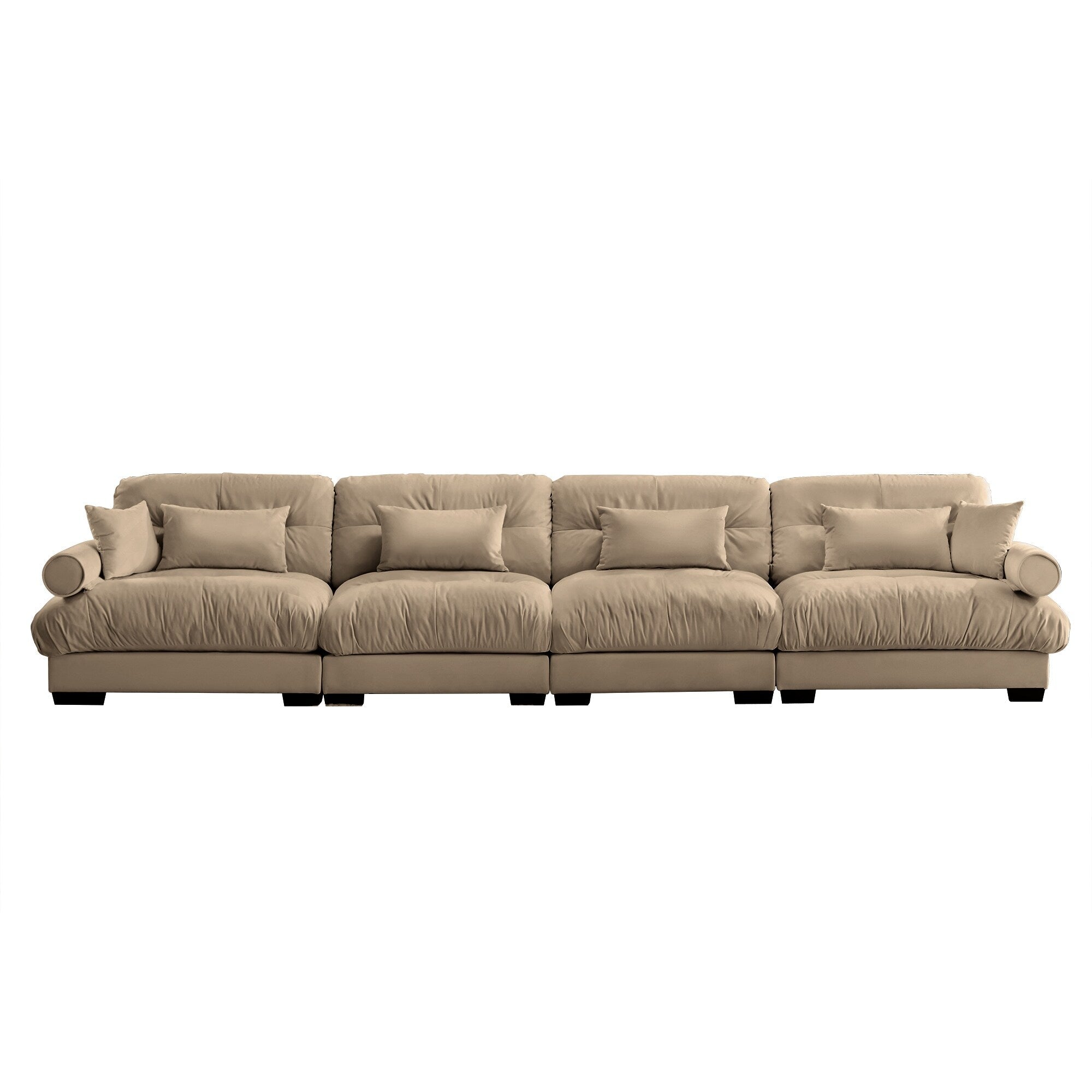 166Velvet 4-Seater Sofa with Bolster Armrests, High-Resilience Sponge Cushions