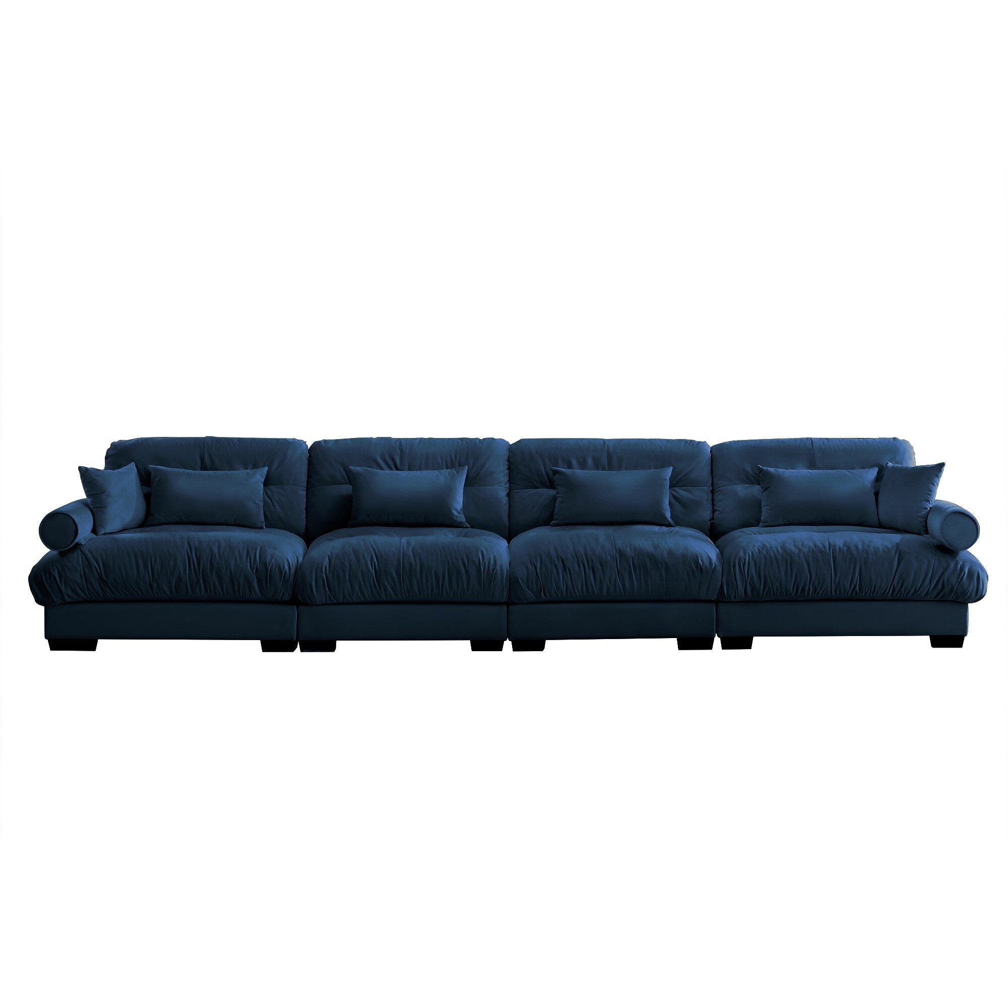 166Velvet 4-Seater Sofa with Bolster Armrests, High-Resilience Sponge Cushions