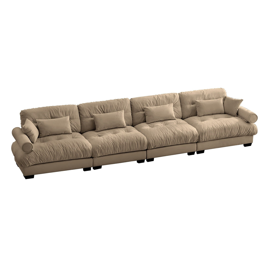 166Velvet 4-Seater Sofa with Bolster Armrests, High-Resilience Sponge Cushions