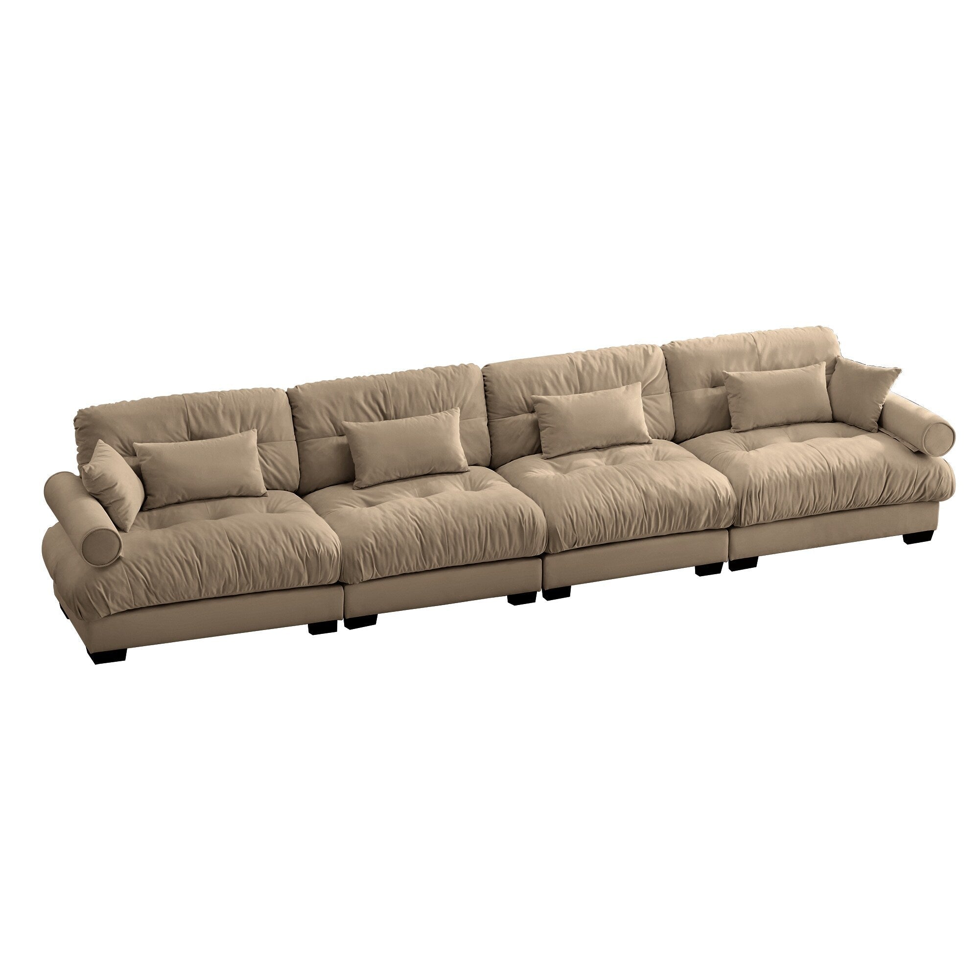 166Velvet 4-Seater Sofa with Bolster Armrests, High-Resilience Sponge Cushions