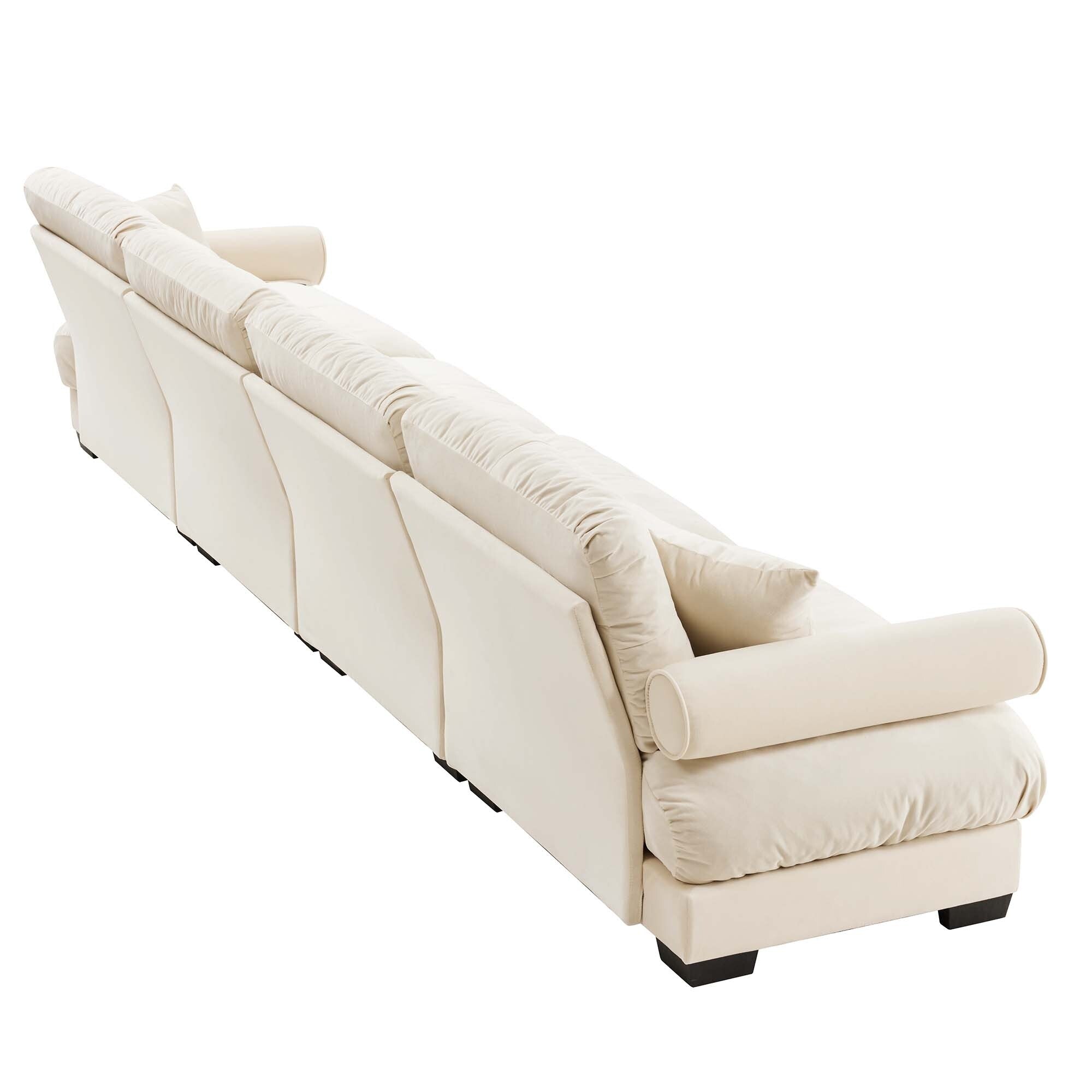 166Velvet 4-Seater Sofa with Bolster Armrests, High-Resilience Sponge Cushions
