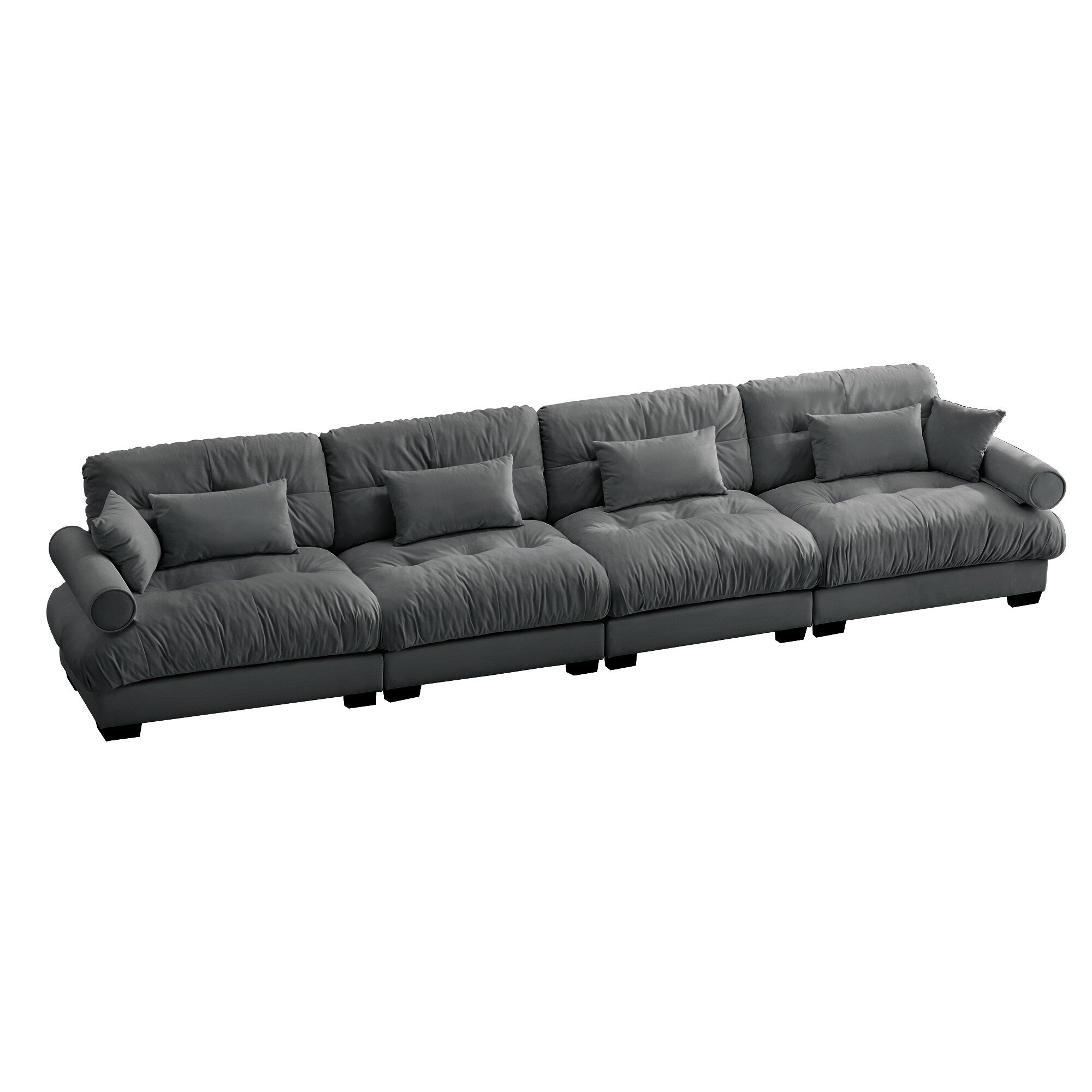 166Velvet 4-Seater Sofa with Bolster Armrests, High-Resilience Sponge Cushions