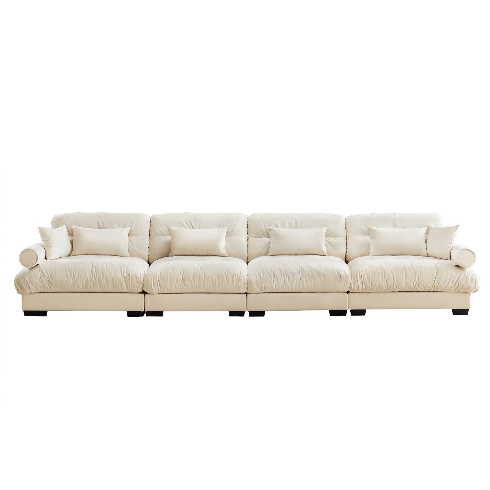 166Velvet 4-Seater Sofa with Bolster Armrests, High-Resilience Sponge Cushions