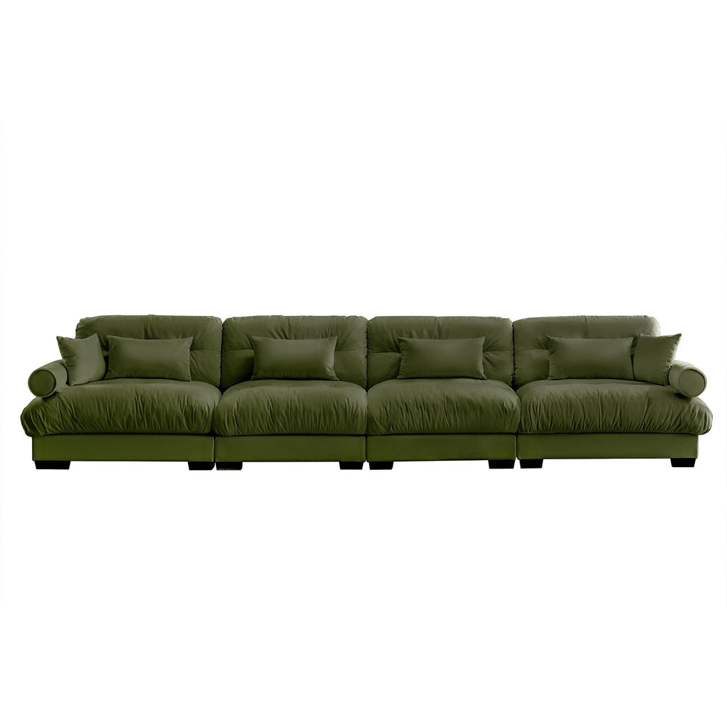 166Velvet 4-Seater Sofa with Bolster Armrests, High-Resilience Sponge Cushions